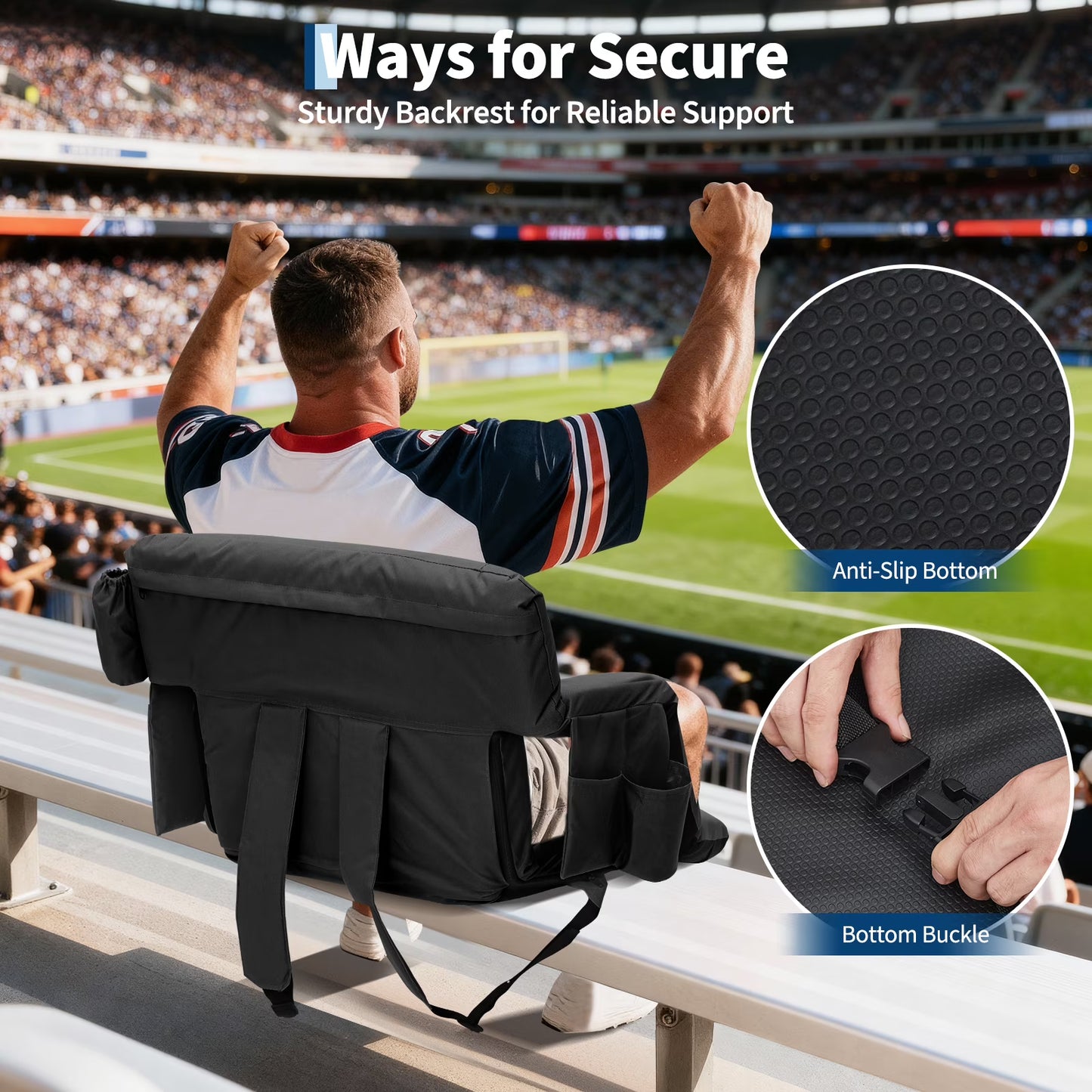 2 Pack Reclining Stadium Seats,Extra Wide Bleacher Seat with Back Support & Padded Cushion