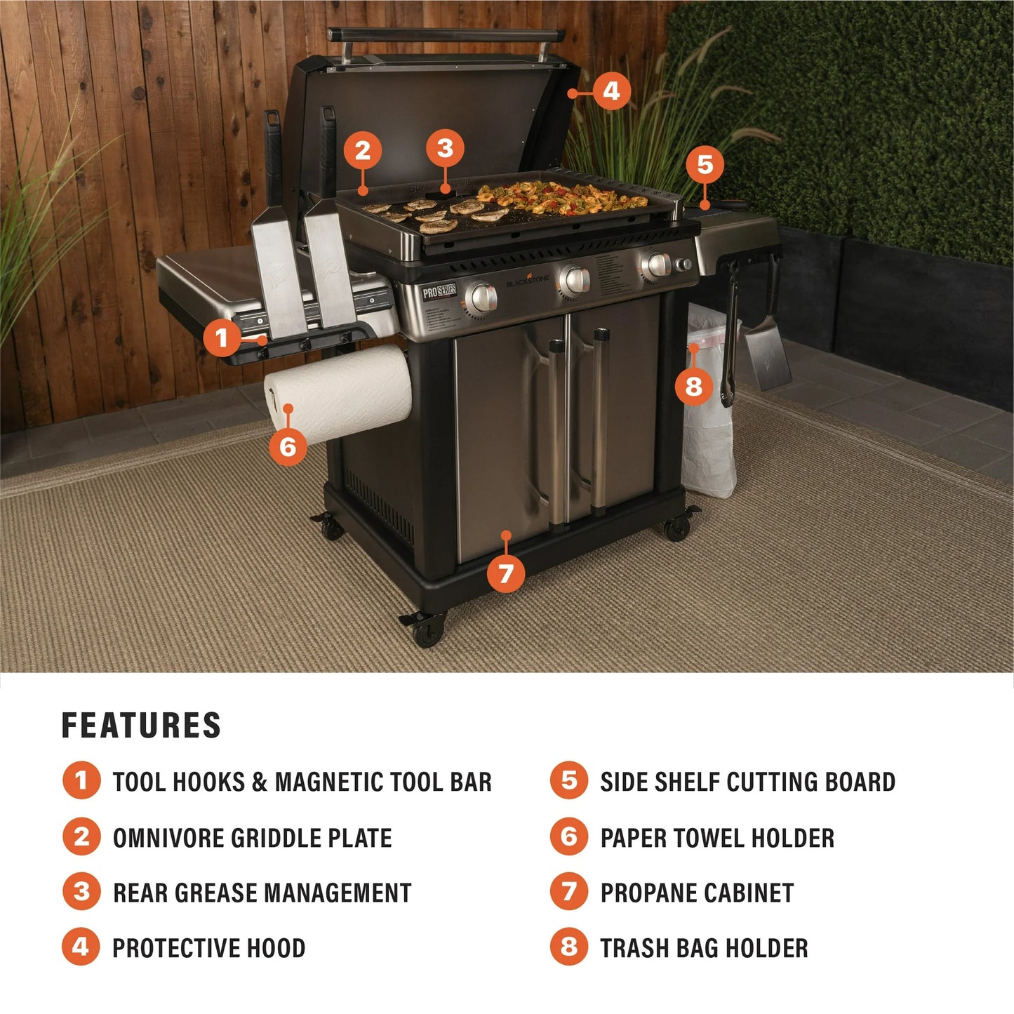 Blackstone ProSeries 3-Burner 28” XL Propane Griddle with Stainless Steel Cabinet and Hood