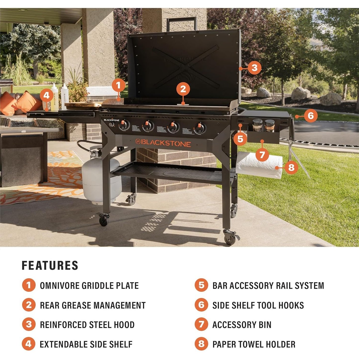 Blackstone Iron Forged 4 Burner Liquid Propane Outdoor Griddle with Hood Black