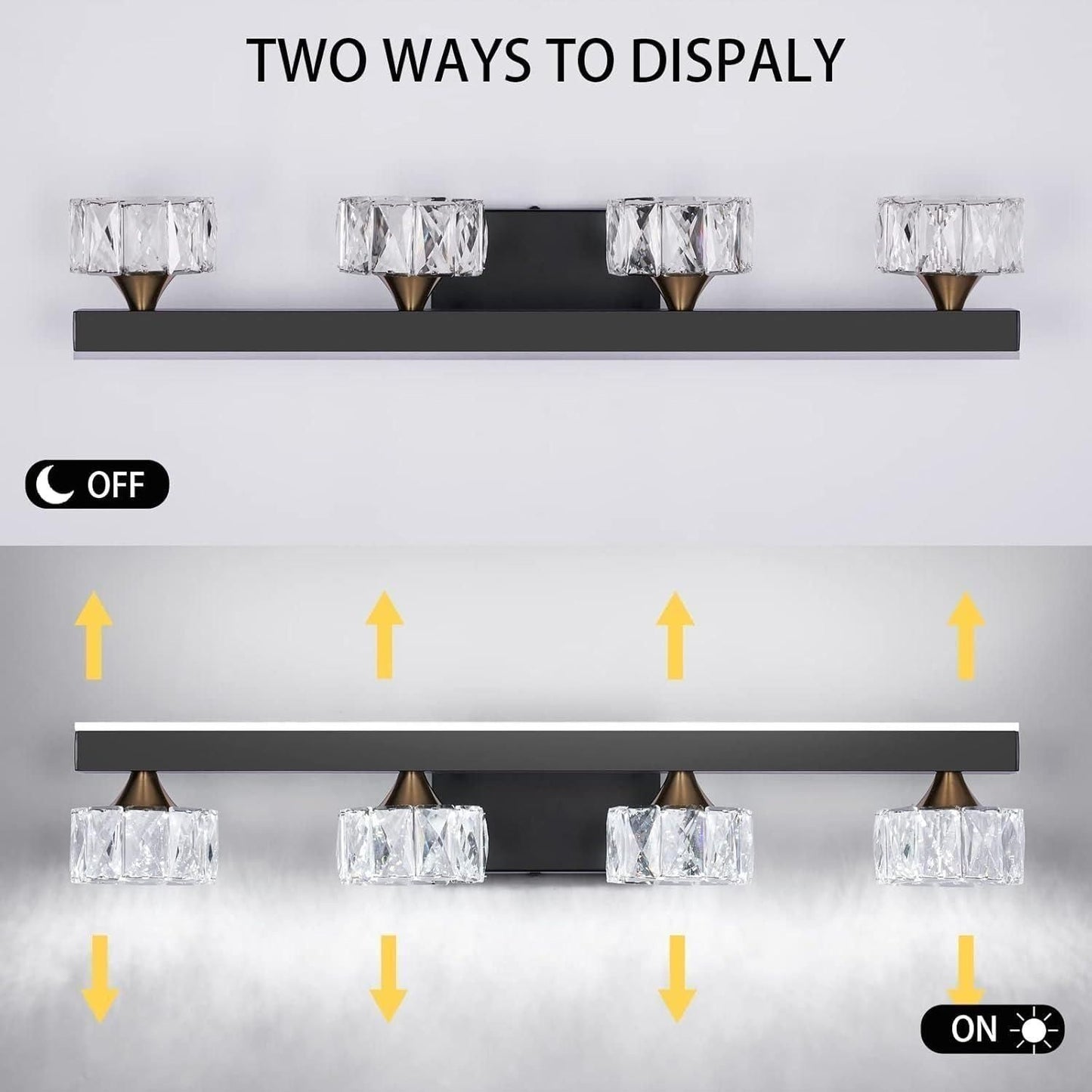 BrkNit Black Crystal Bathroom Vanity Light Fixtures Over Mirror for Bathroom Lighting