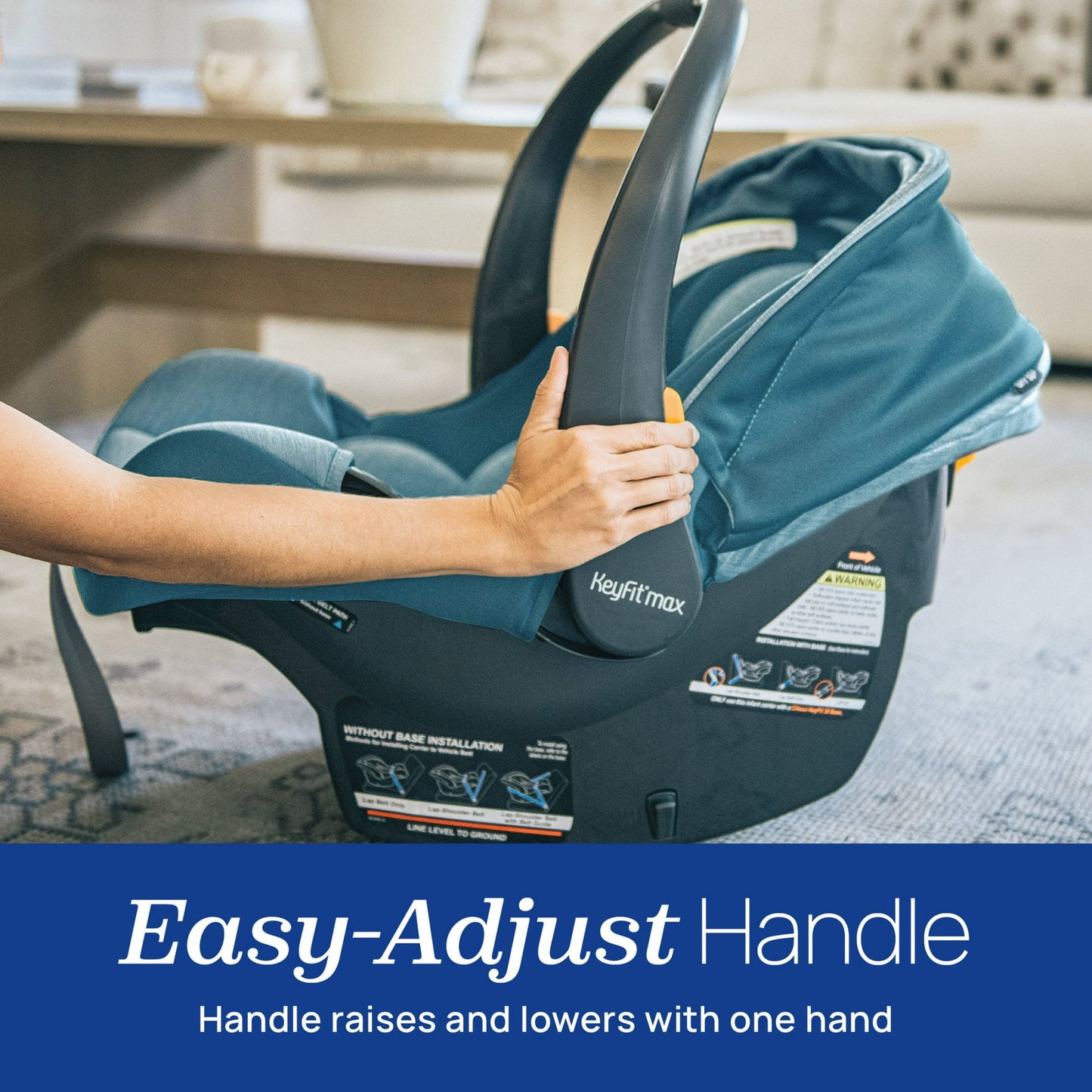 Chicco KeyFit Max Zip ClearLux Extended-Use Infant Car Seat and Stay-in-Car Base, Rear-Facing, 1-Hand Adjust Handle, Zip-Open Privacy Shield - Midori (Blue)