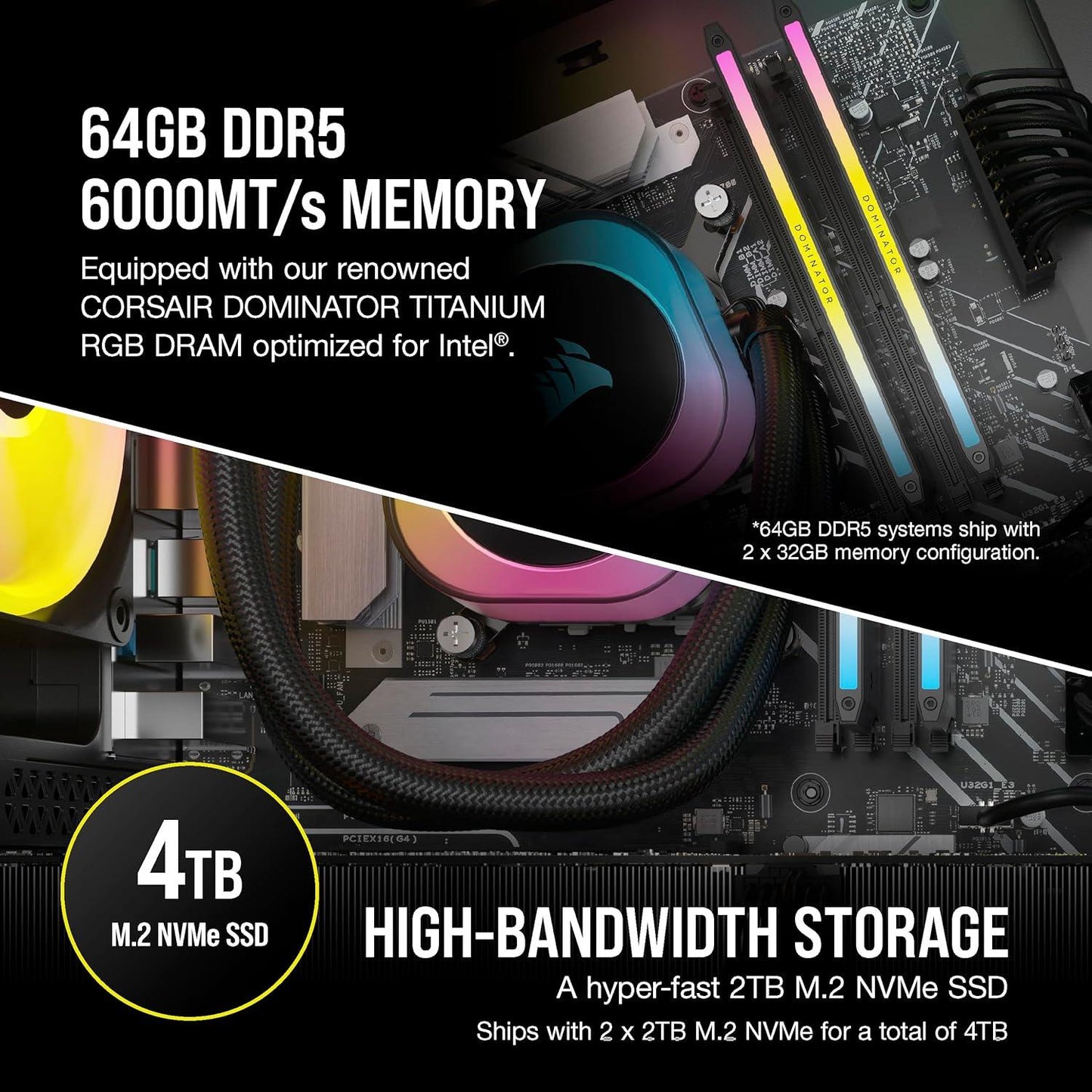 CORSAIR VENGEANCE i8200 iCUE LINK EDITION Gaming PC: Intel Core i9-14900KF, NVIDIA RTX 4090, 64GB DDR5 6000MT/s Memory, 4TB (2x 2TB) M.2 NVMe SSD