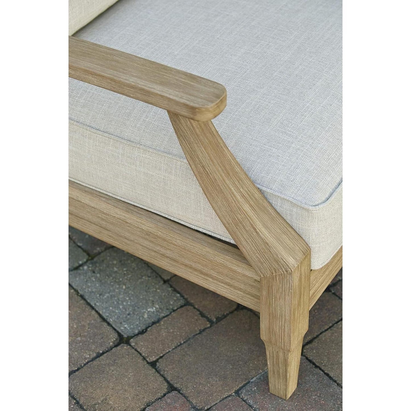 Signature Design by Ashley Clare View Outdoor Eucalyptus Wood Single Cushioned Lounge Chair, Beige