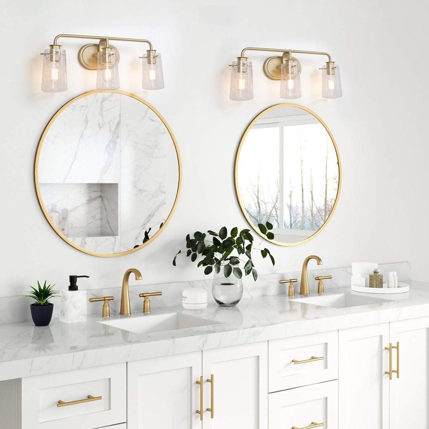 Durent Lighting Gold Vanity Light, 3 Lights Gold Bathroom Light Fixture with Seeded Glass, 22 1/2” L