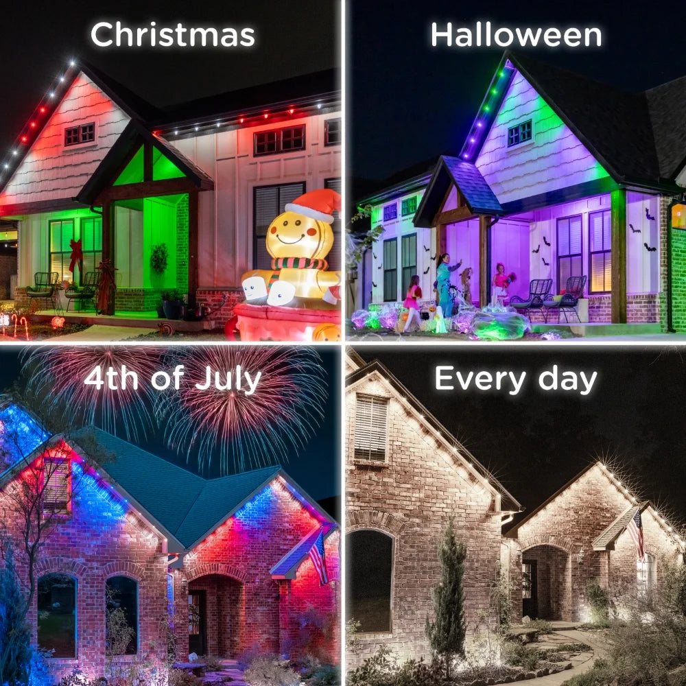 Enbrighten 100ft Wi-Fi Eternity Lights, Permanent Outdoor Lights, 72 LEDs, Smart LED Eaves Lights for Christmas, Halloween, Party, Game Day