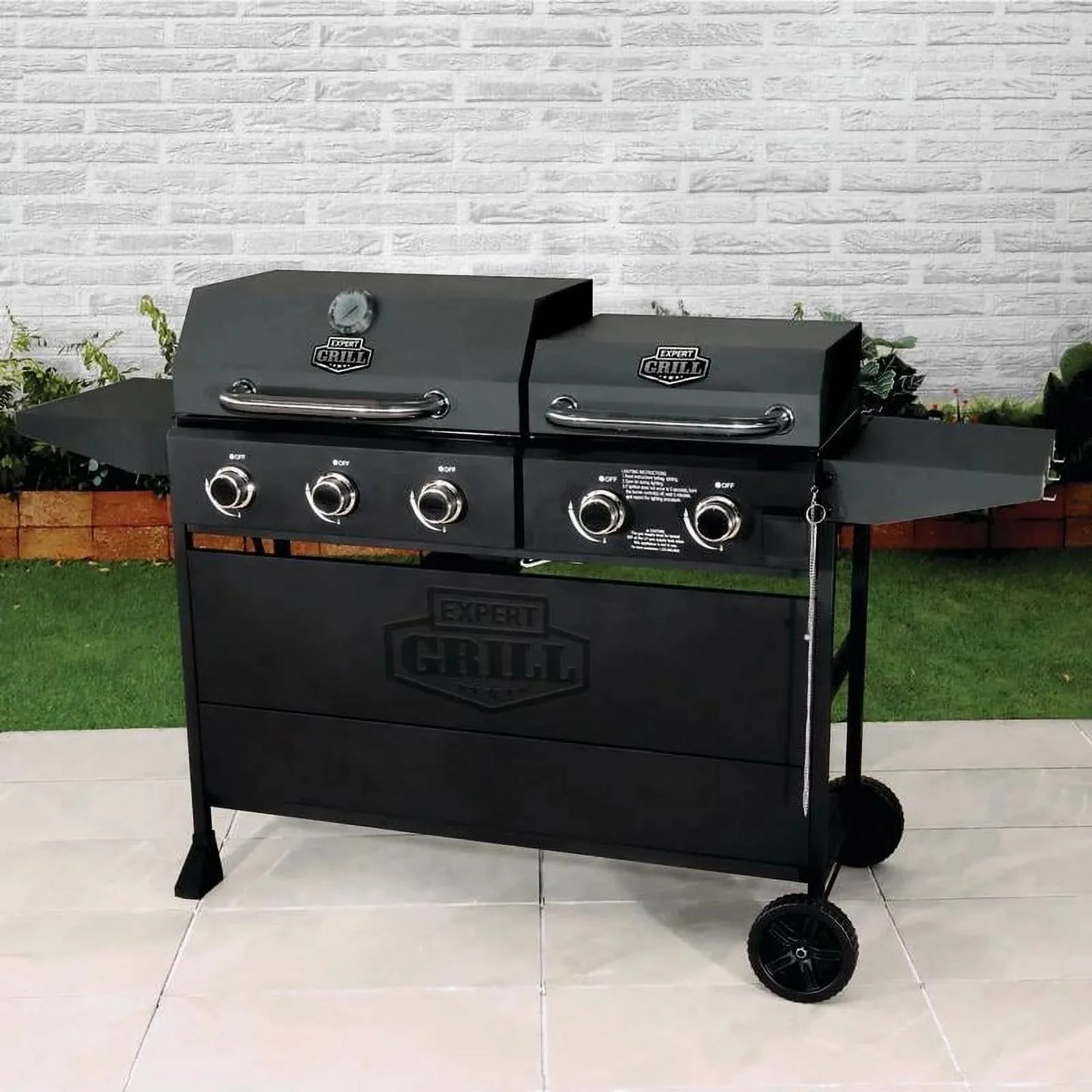 Expert Grill 5-Burner Black Propane Gas Grill and Propane Griddle
