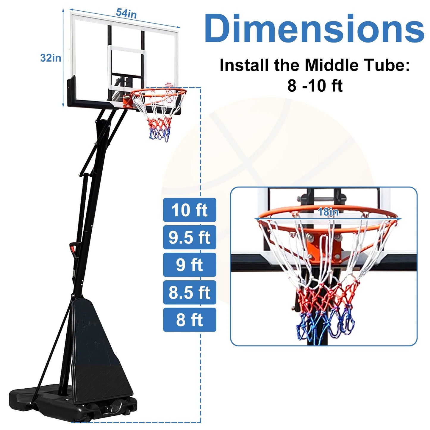Fenbeli 54 In. Impact Adjustable Portable Basketball Hoop System