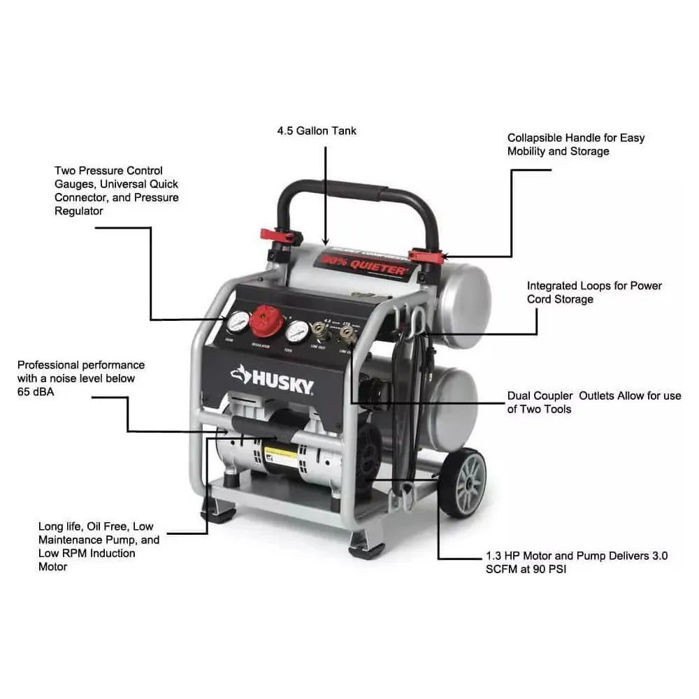 Husky Portable Quiet Air Compressor 4.5 Gal. 175 PSI