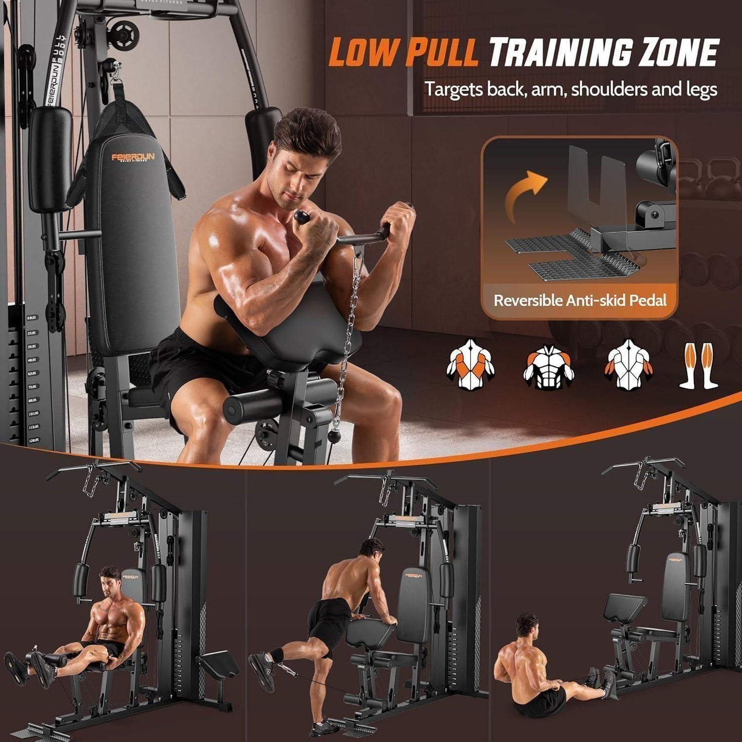 Home Gym with 154LBS Weight Stack, Multi Exercise Equipment with Leg Press, Cable Machine Exercise Equipment for Full Body Workout