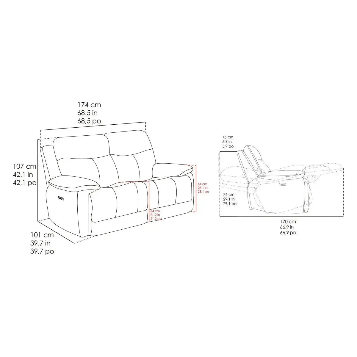 Messina Leather Power Reclining Loveseat with Power Headrests