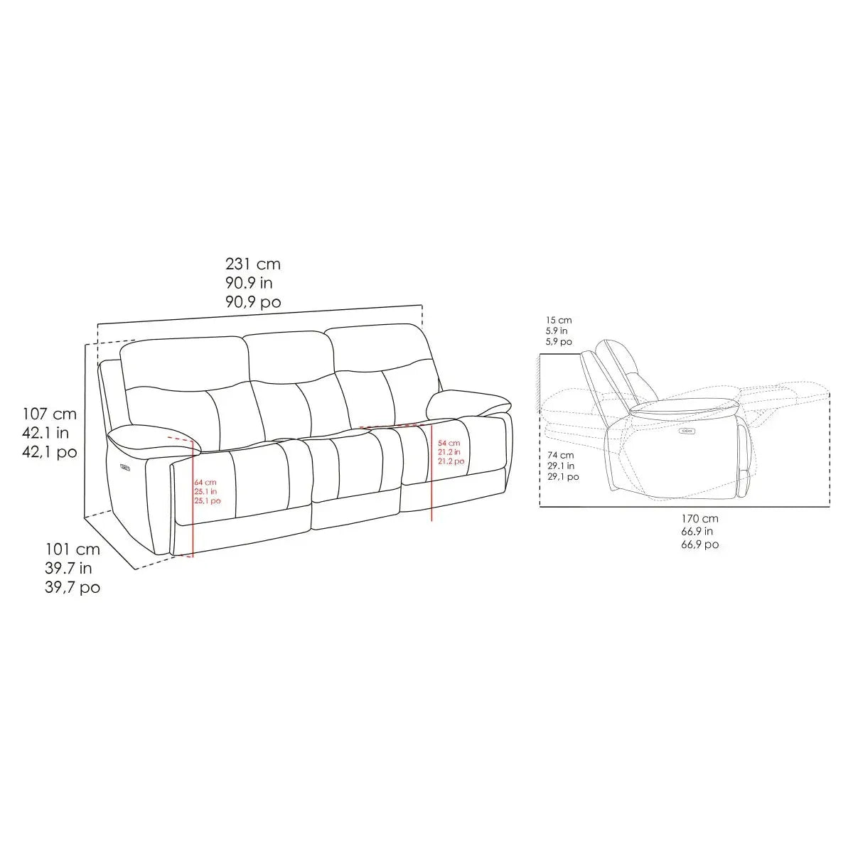 Messina Leather Power Reclining Sofa with Power Headrests