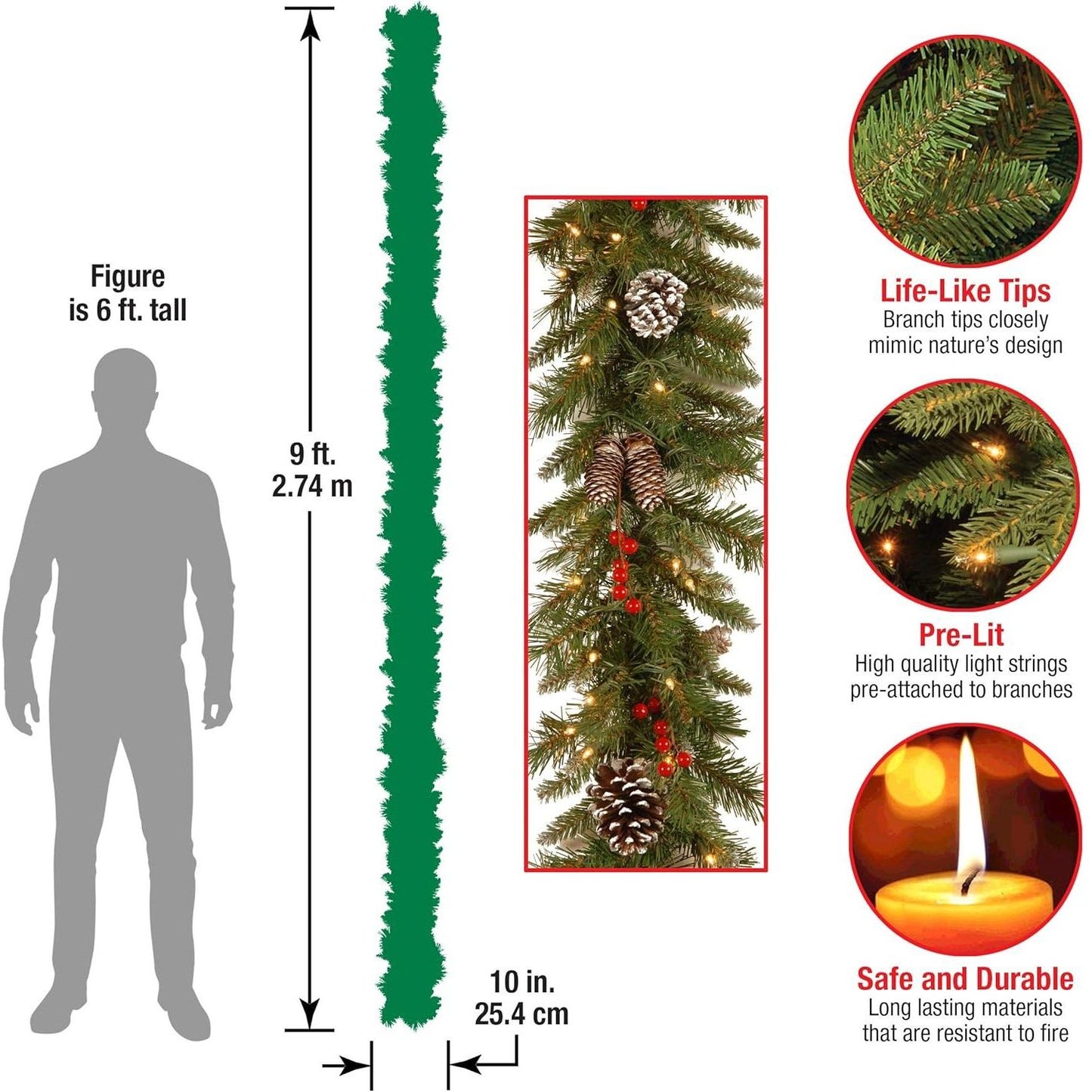 National Tree Company Pre-Lit Artificial Christmas Garland, Green, Frosted Berry, White Lights, Decorated with Pine Cones, Berry Clusters, Plug In, Christmas Collection, 9 Feet