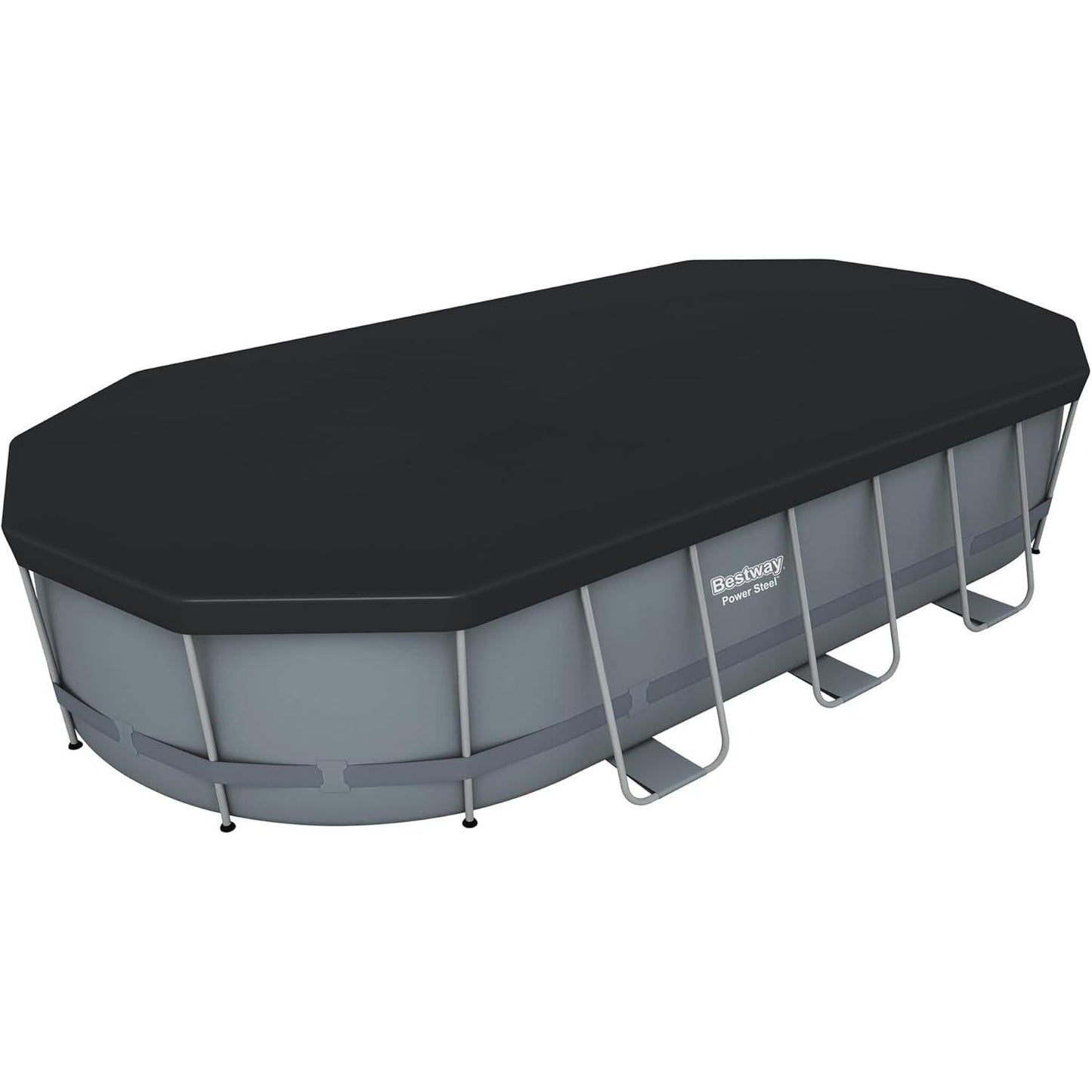 Bestway Power Steel 18' x 9' x 48" Oval Metal Frame Above Ground Outdoor Swimming Pool Set with 1500 GPH Filter Pump, Ladder, and Pool Cover