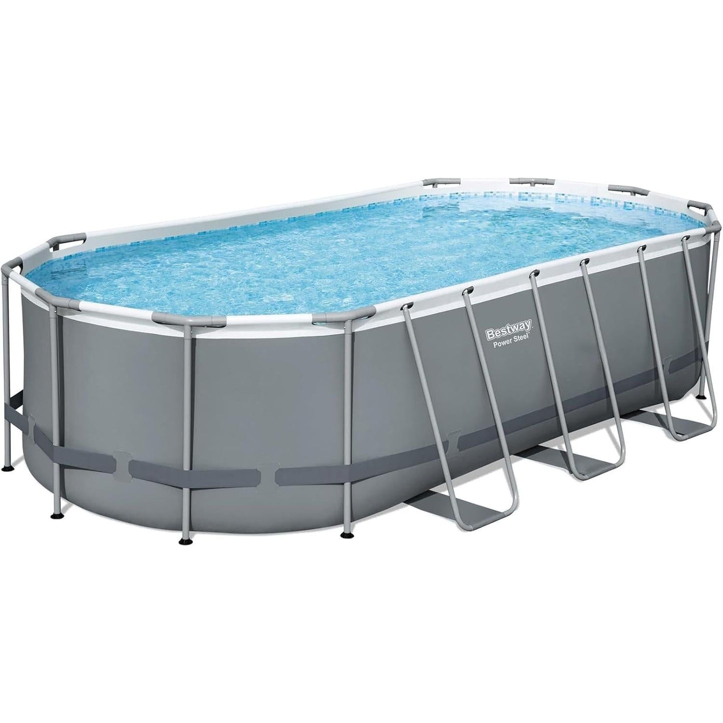 Bestway Power Steel 18' x 9' x 48" Oval Metal Frame Above Ground Outdoor Swimming Pool Set with 1500 GPH Filter Pump, Ladder, and Pool Cover