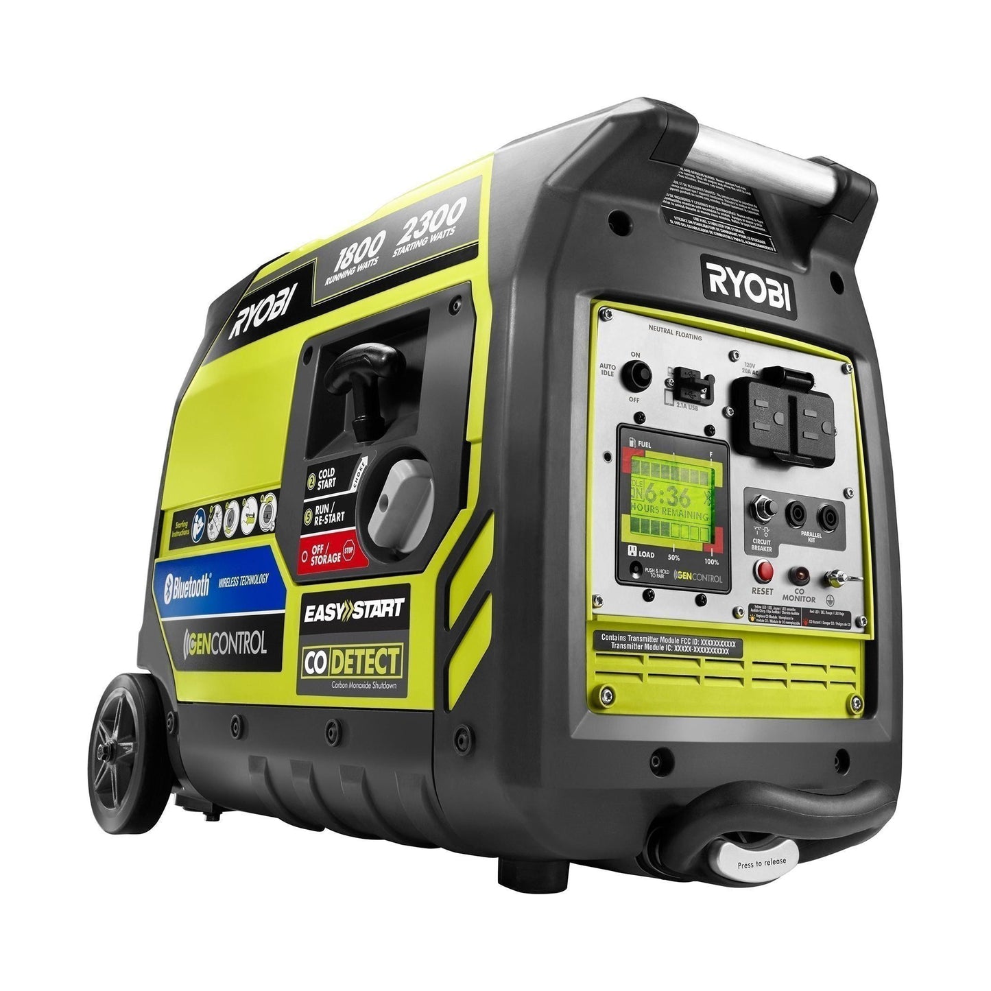 RYOBI 2,300-Watt Recoil Start Bluetooth Super Quiet Gasoline Powered Digital Inverter Generator with CO Shutdown Sensor