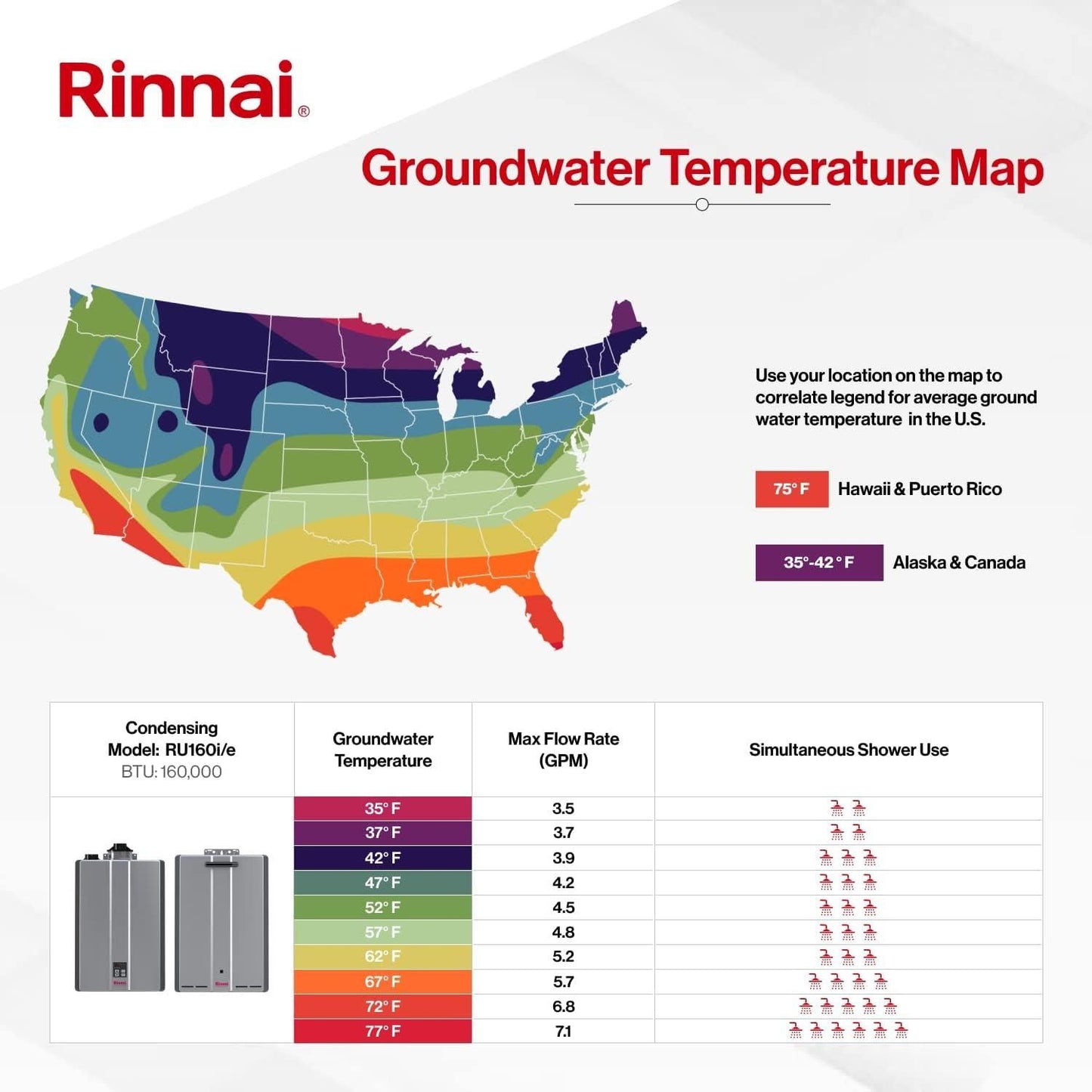 Rinnai RU160iP Condensing Tankless Hot Water Heater, 9 GPM, Propane, Indoor Installation