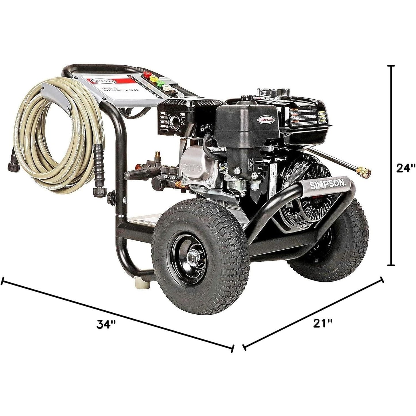 SIMPSON Cleaning PS3228 PowerShot 3300 PSI Gas Pressure Washer, 2.5 GPM, Honda GX200 Engine, Includes Spray Gun and Extension Wand, 5 QC Nozzle Tips, 5/16-inch x 25-foot MorFlex Hose, 49-State
