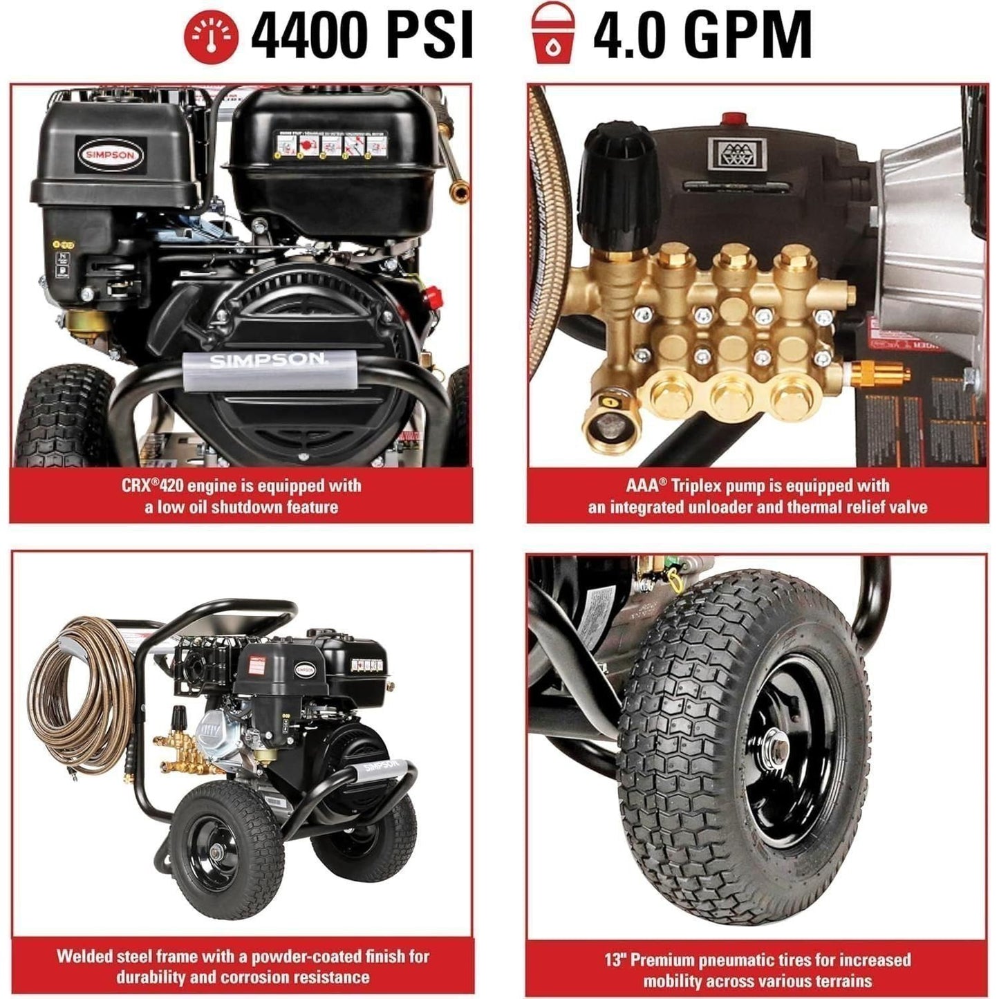 Simpson Cleaning 4400 PSI Gas Pressure Washer, 4.0 GPM, CRX 420cc Engine