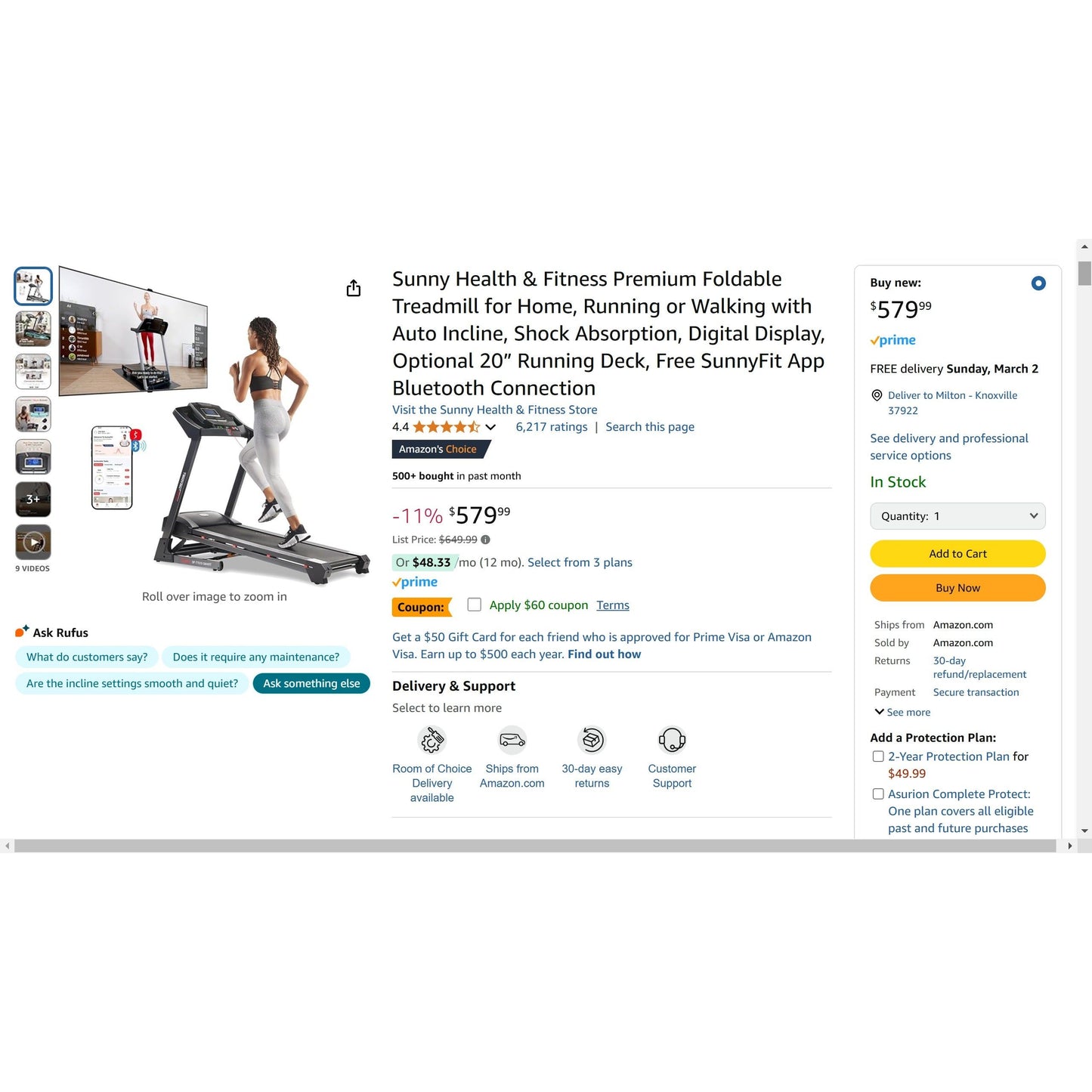 SUNNY Health & Fitness Premium Smart SF-T7515 treadmill
