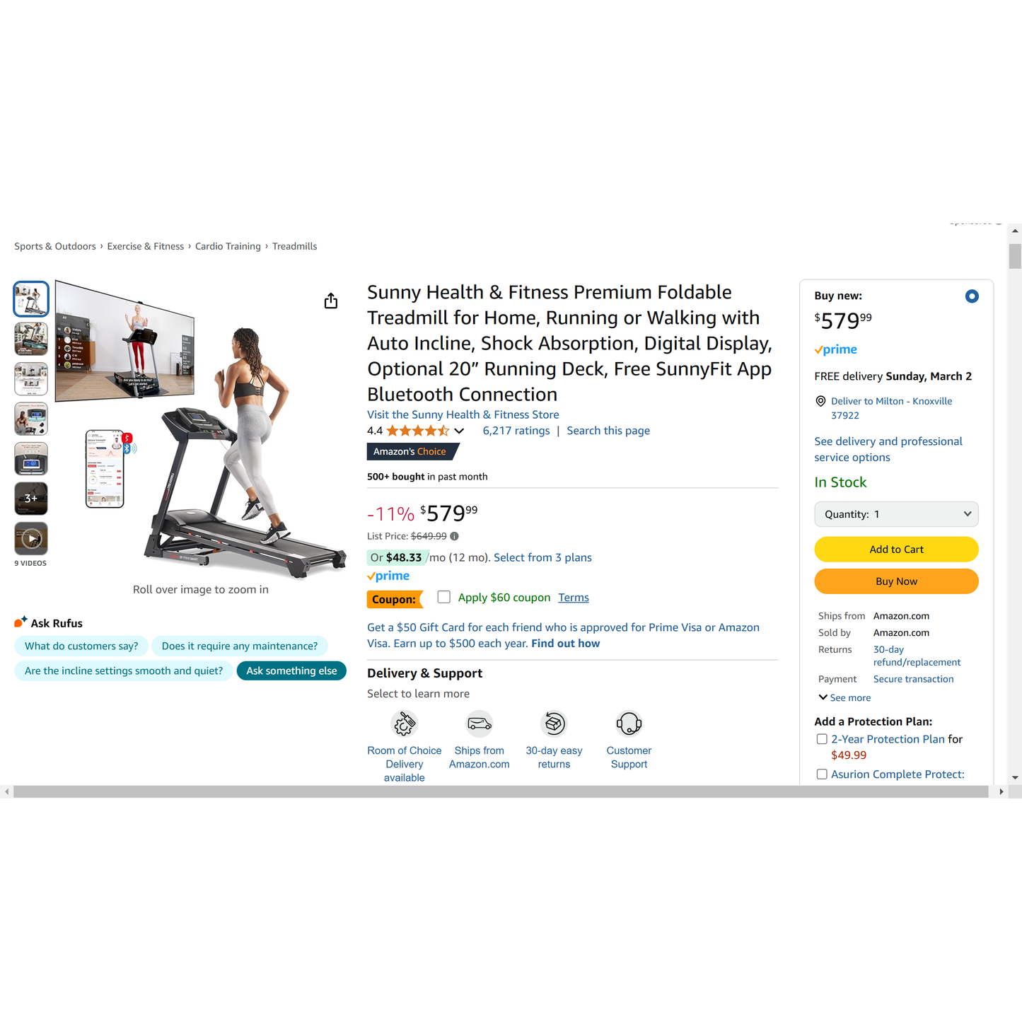 SUNNY Health & Fitness Premium Smart SF-T7515 treadmill