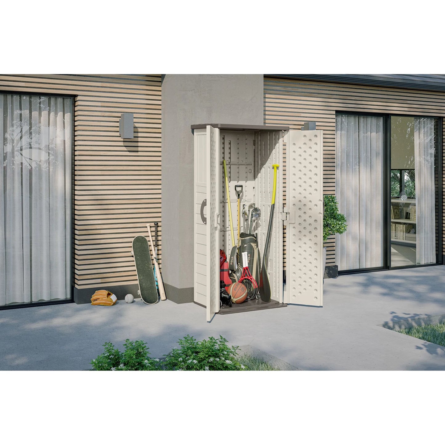 Suncast 22 cu. ft. Weather-Resistant Resin Vertical Outdoor Storage Shed