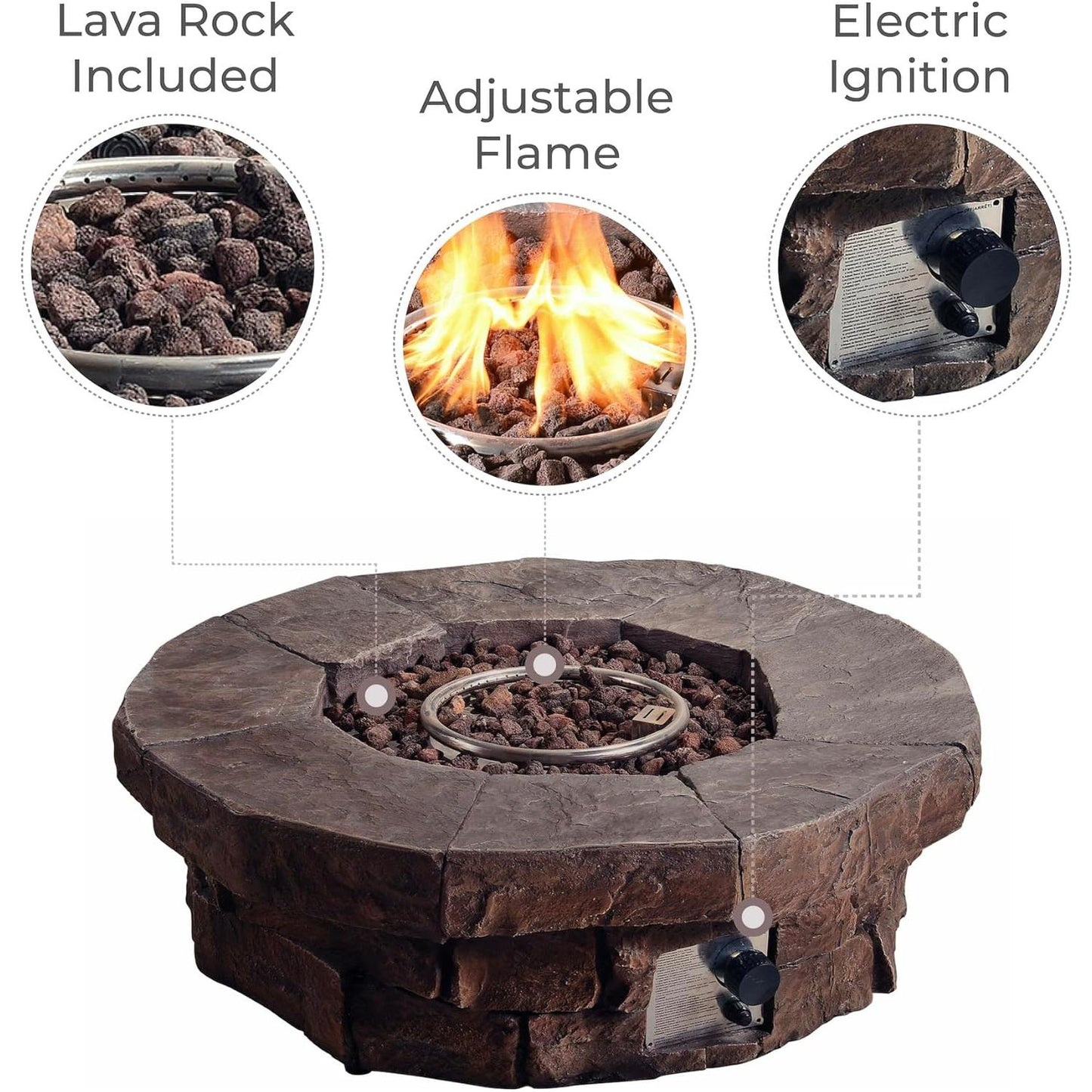 Teamson Home 37 in Faux Stone Round Outdoor Propane Gas Fire Pit with Gas