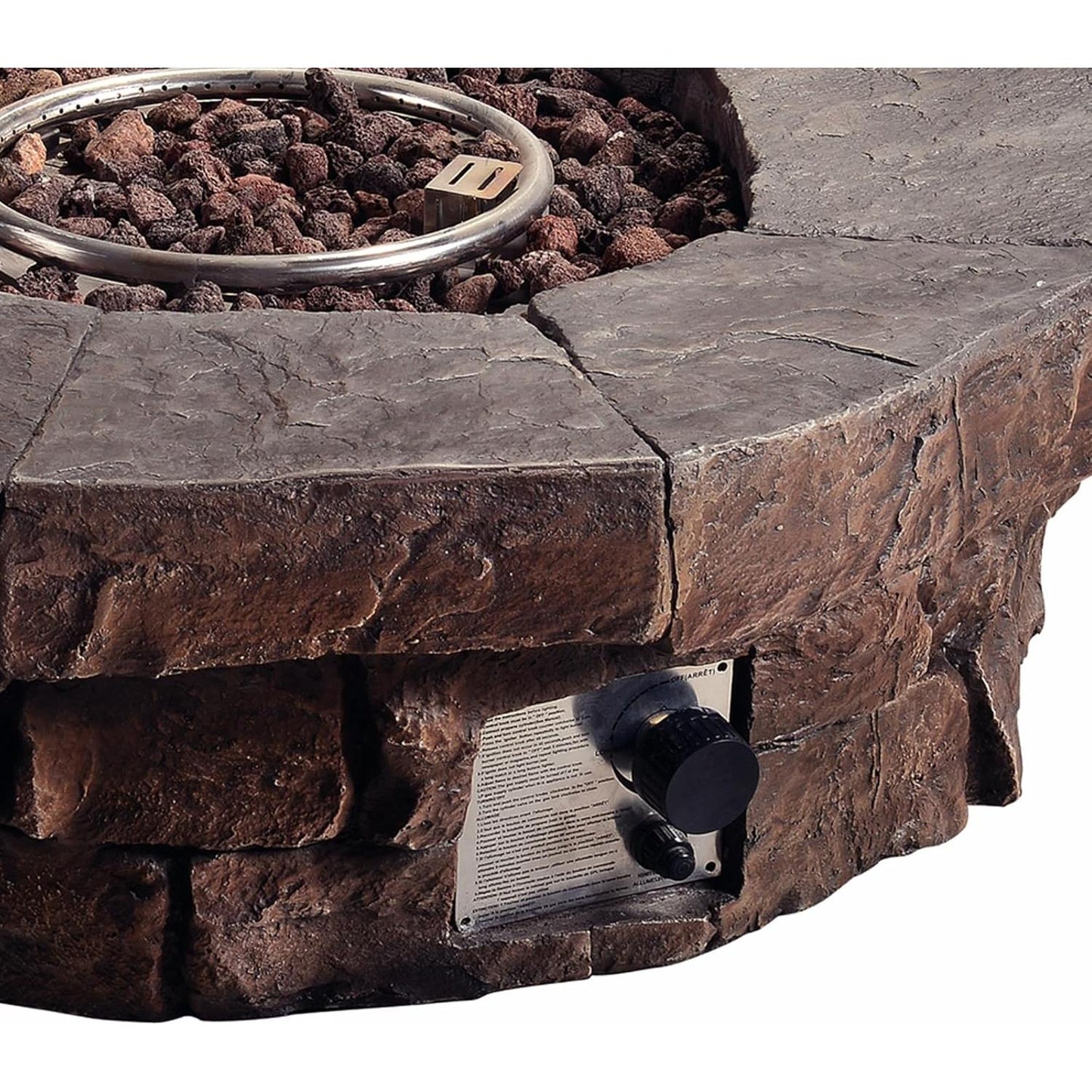 Teamson Home 37 in Faux Stone Round Outdoor Propane Gas Fire Pit with Gas