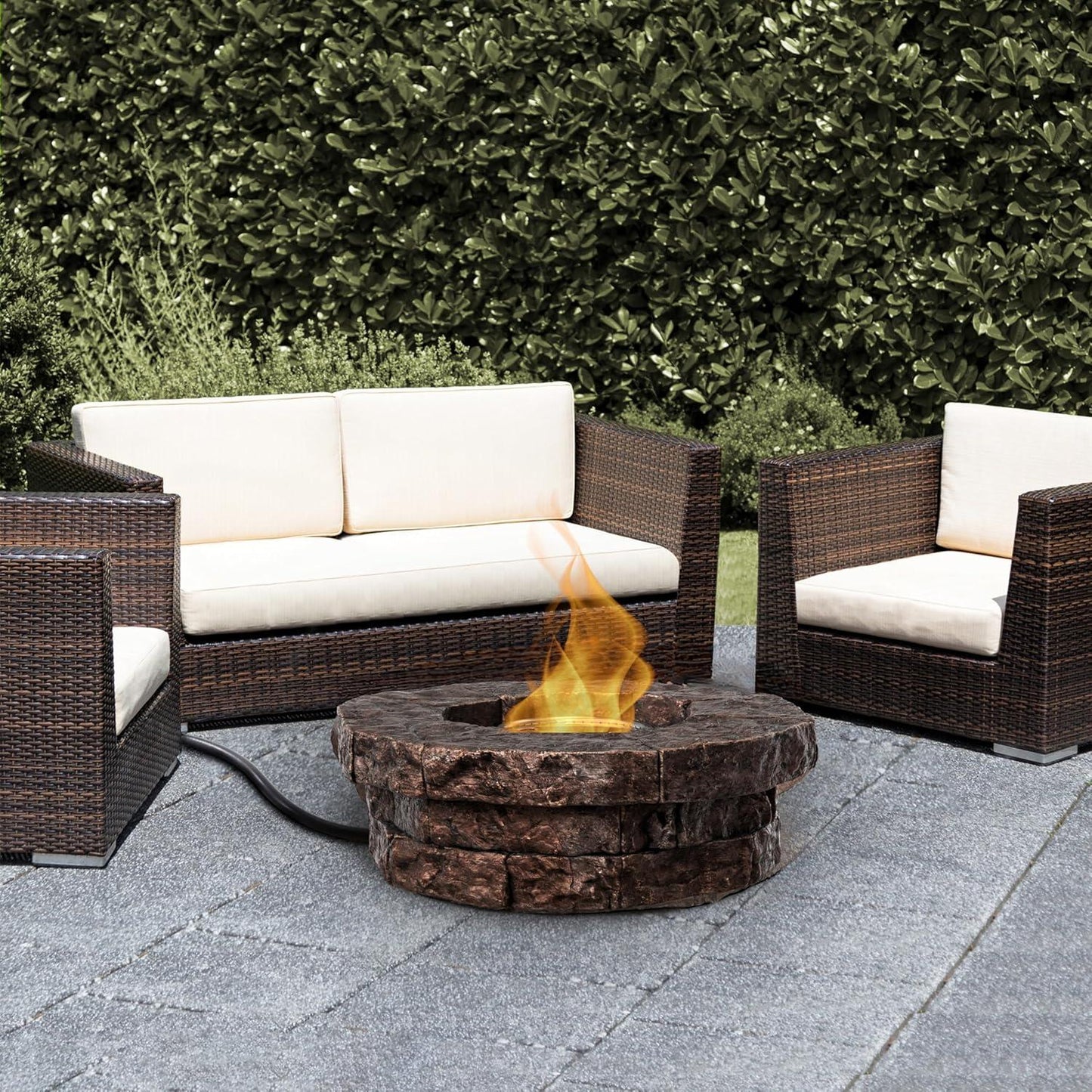 Teamson Home 37 in Faux Stone Round Outdoor Propane Gas Fire Pit with Gas