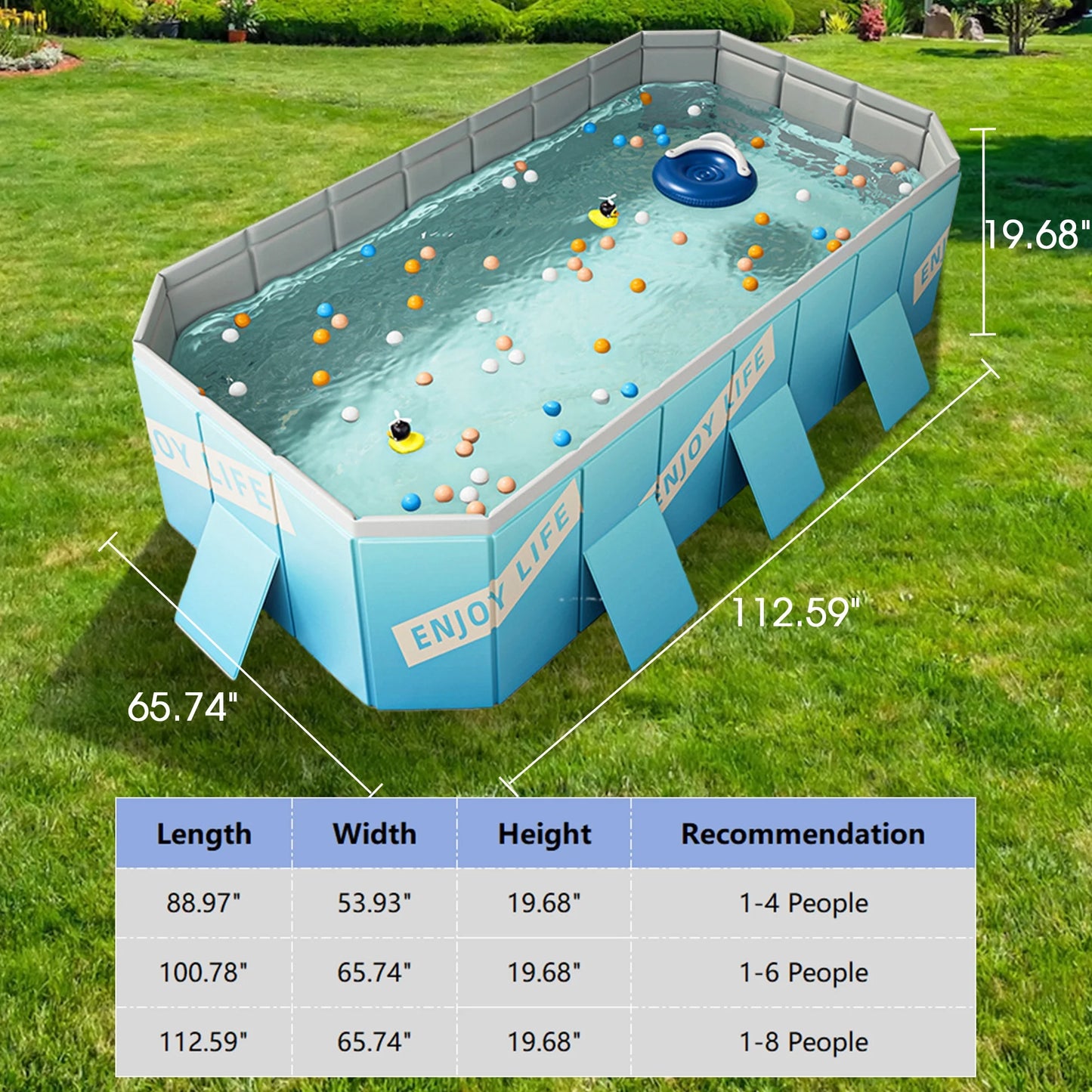 YYW 113"Foldable Swimming Pool, Non-Inflatable Above Ground Swimming Pools for 1-8 People,Green