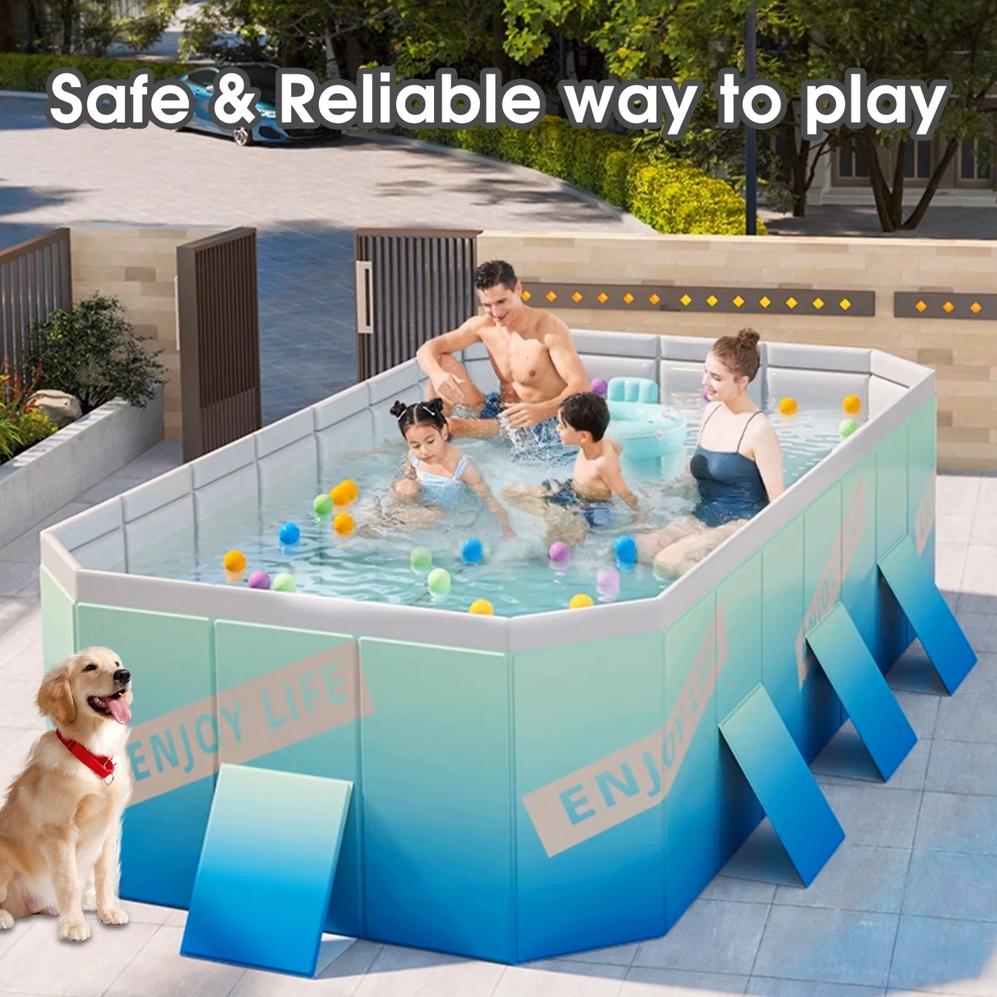 YYW 113"Foldable Swimming Pool, Non-Inflatable Above Ground Swimming Pools for 1-8 People,Green