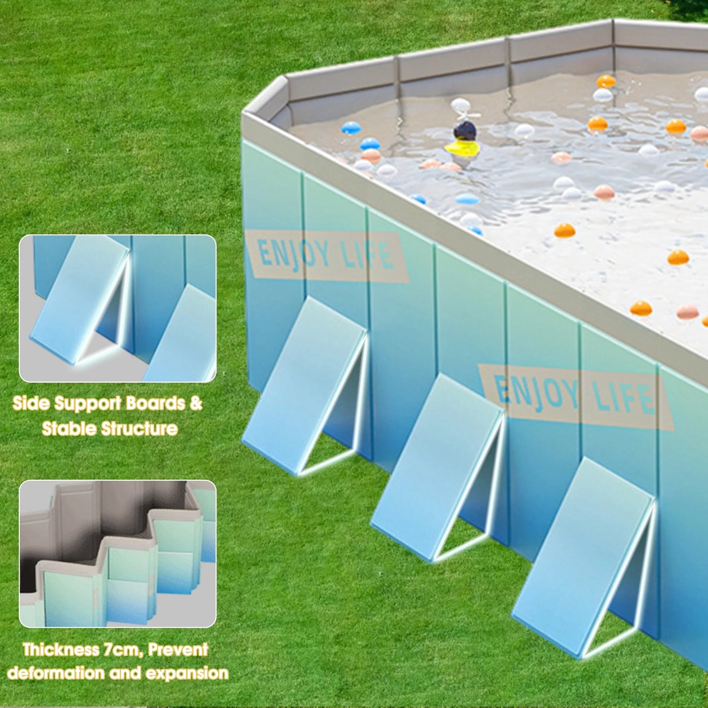 YYW 113"Foldable Swimming Pool, Non-Inflatable Above Ground Swimming Pools for 1-8 People,Green