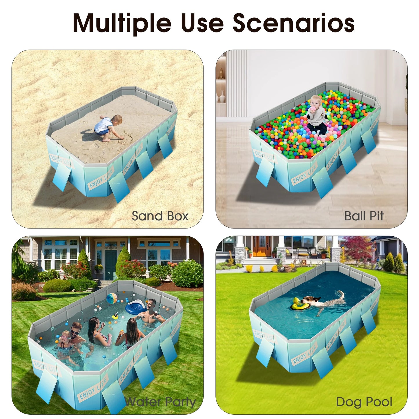YYW 113"Foldable Swimming Pool, Non-Inflatable Above Ground Swimming Pools for 1-8 People,Green