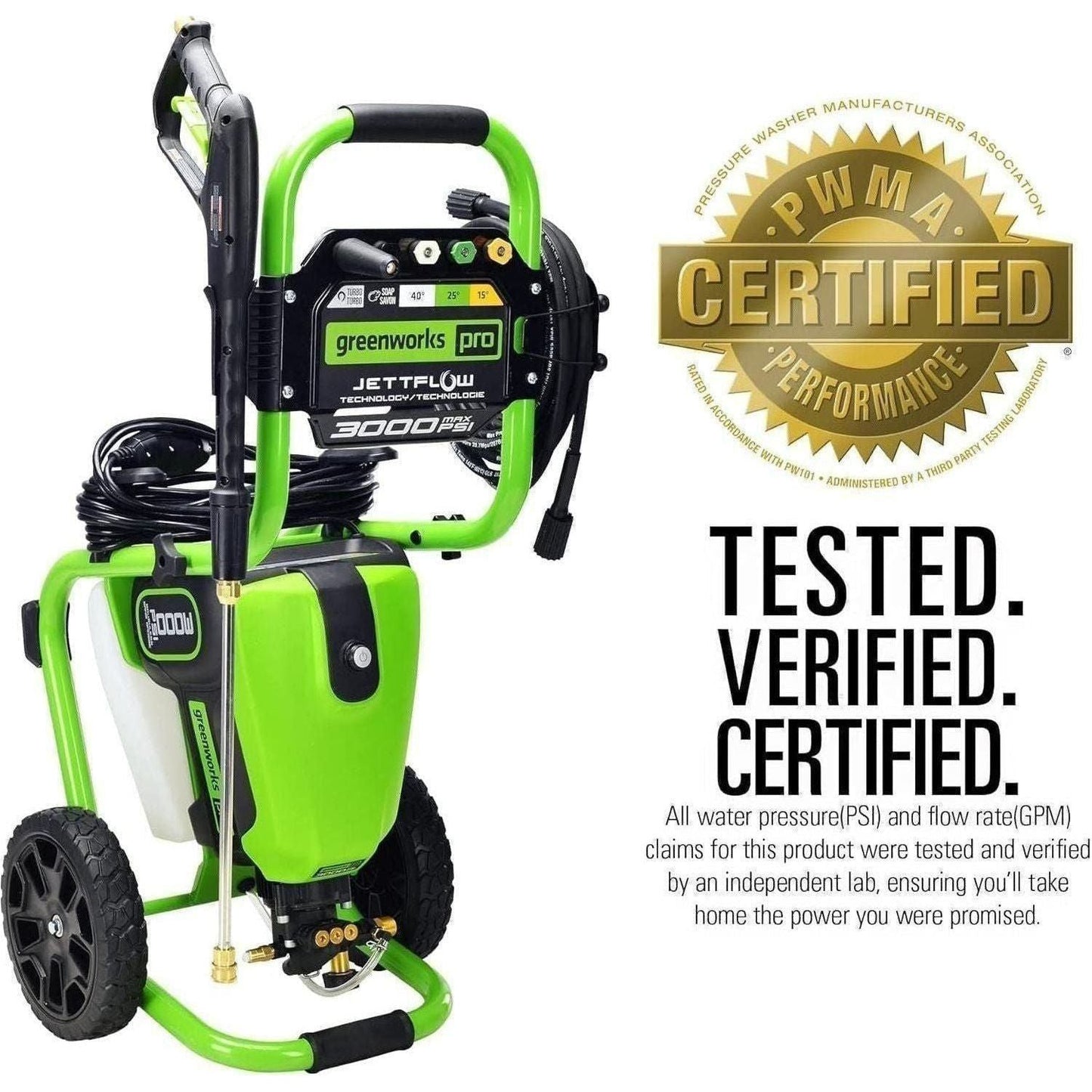 Greenworks Pro Brushless 3000PSI 2.0 GPM Max / 1.1 GPM Electric Pressure Washer