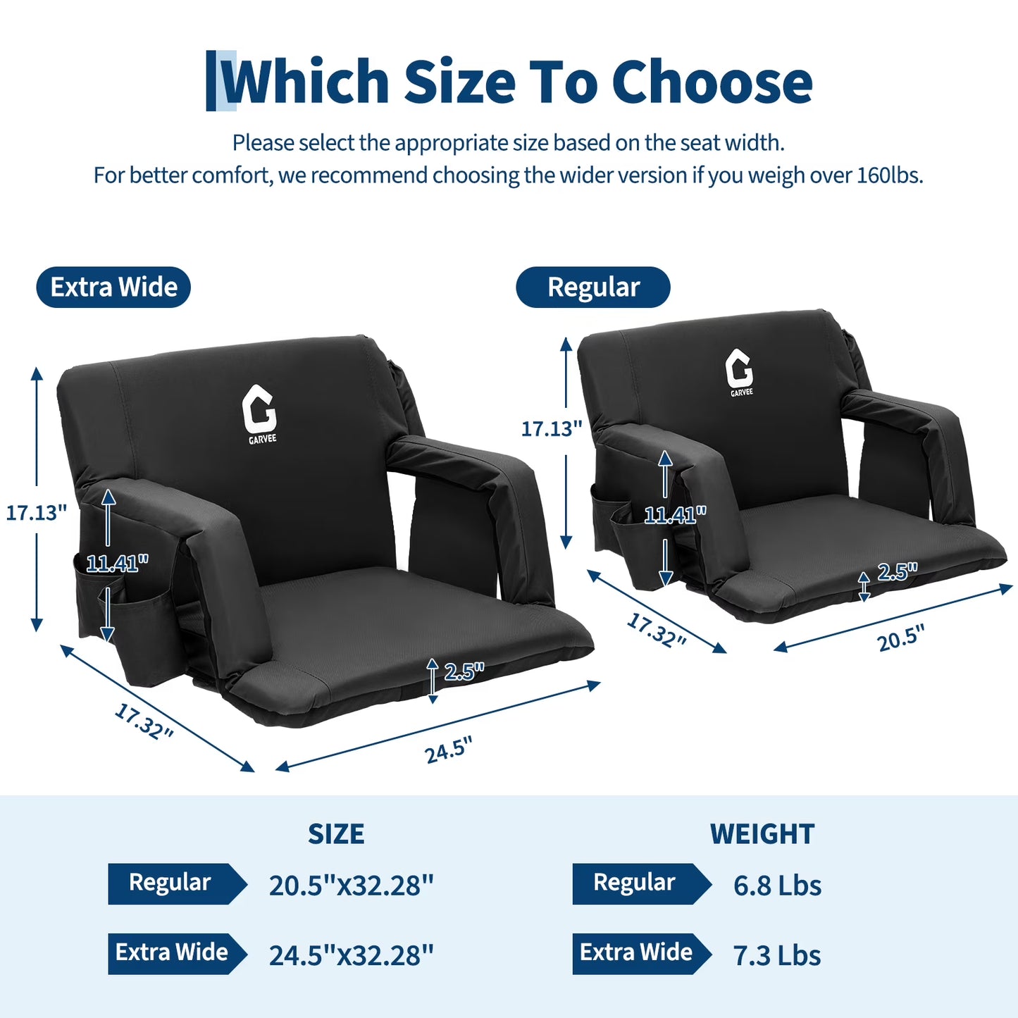 2 Pack Reclining Stadium Seats,Extra Wide Bleacher Seat with Back Support & Padded Cushion