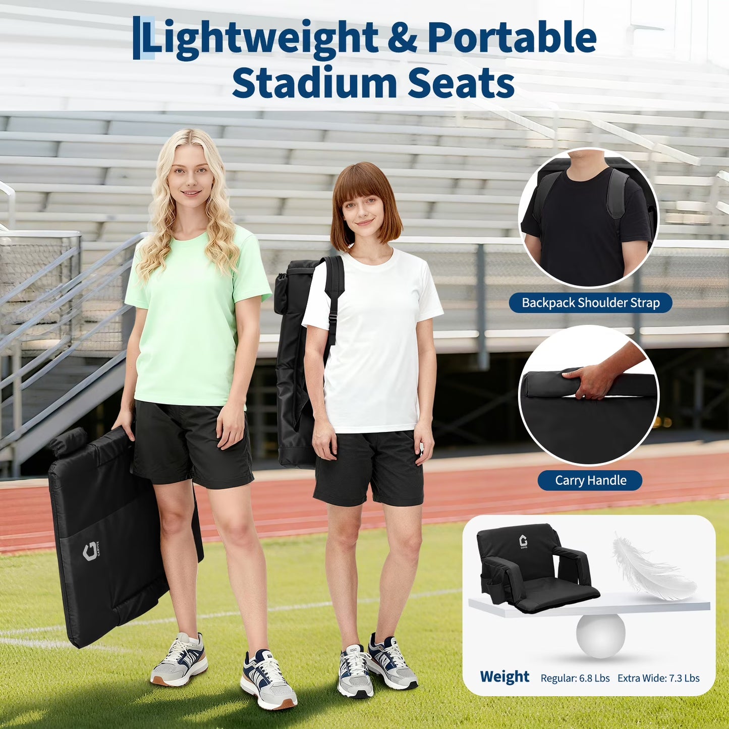 2 Pack Reclining Stadium Seats,Extra Wide Bleacher Seat with Back Support & Padded Cushion