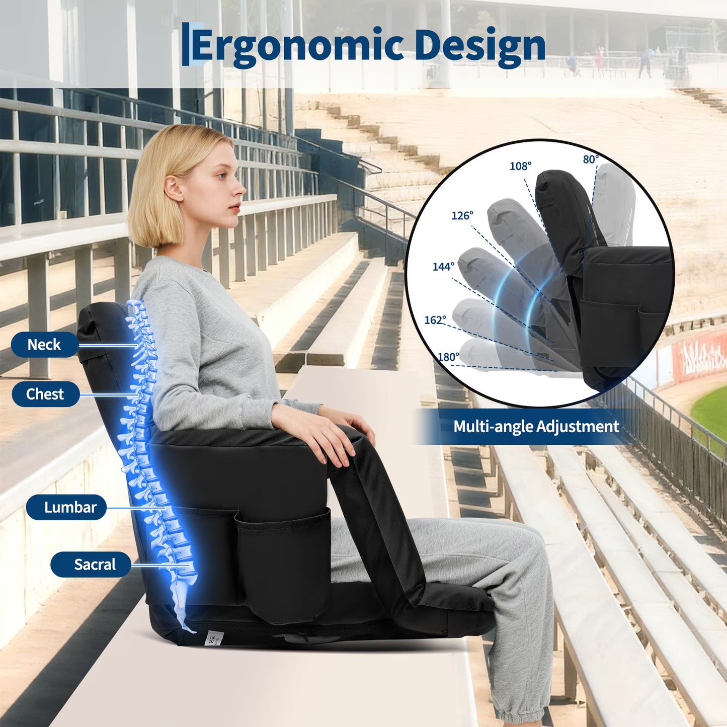 2 Pack Reclining Stadium Seats,Extra Wide Bleacher Seat with Back Support & Padded Cushion