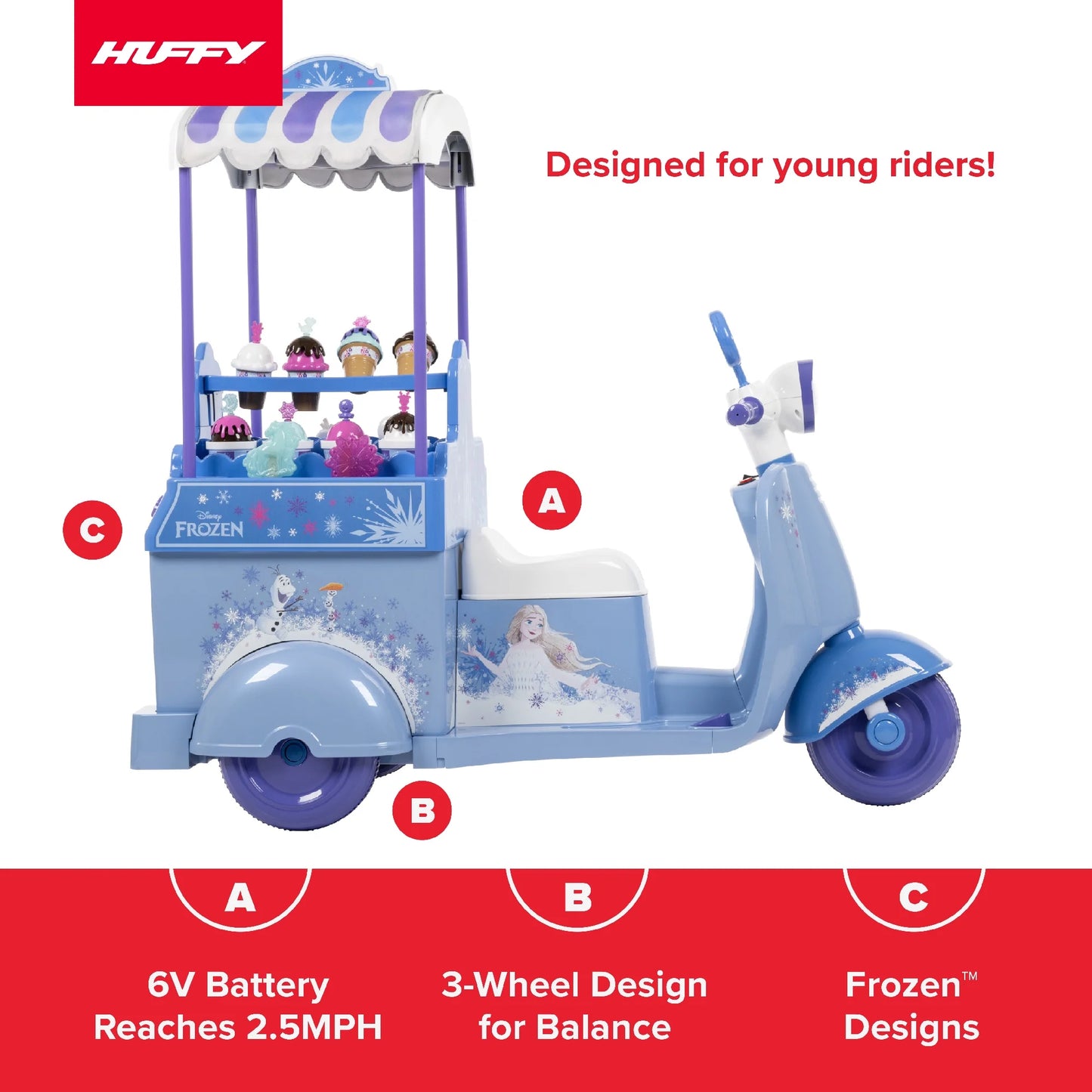 6V Huffy Disney Frozen Ice Cream Cart Battery Ride-On Toy