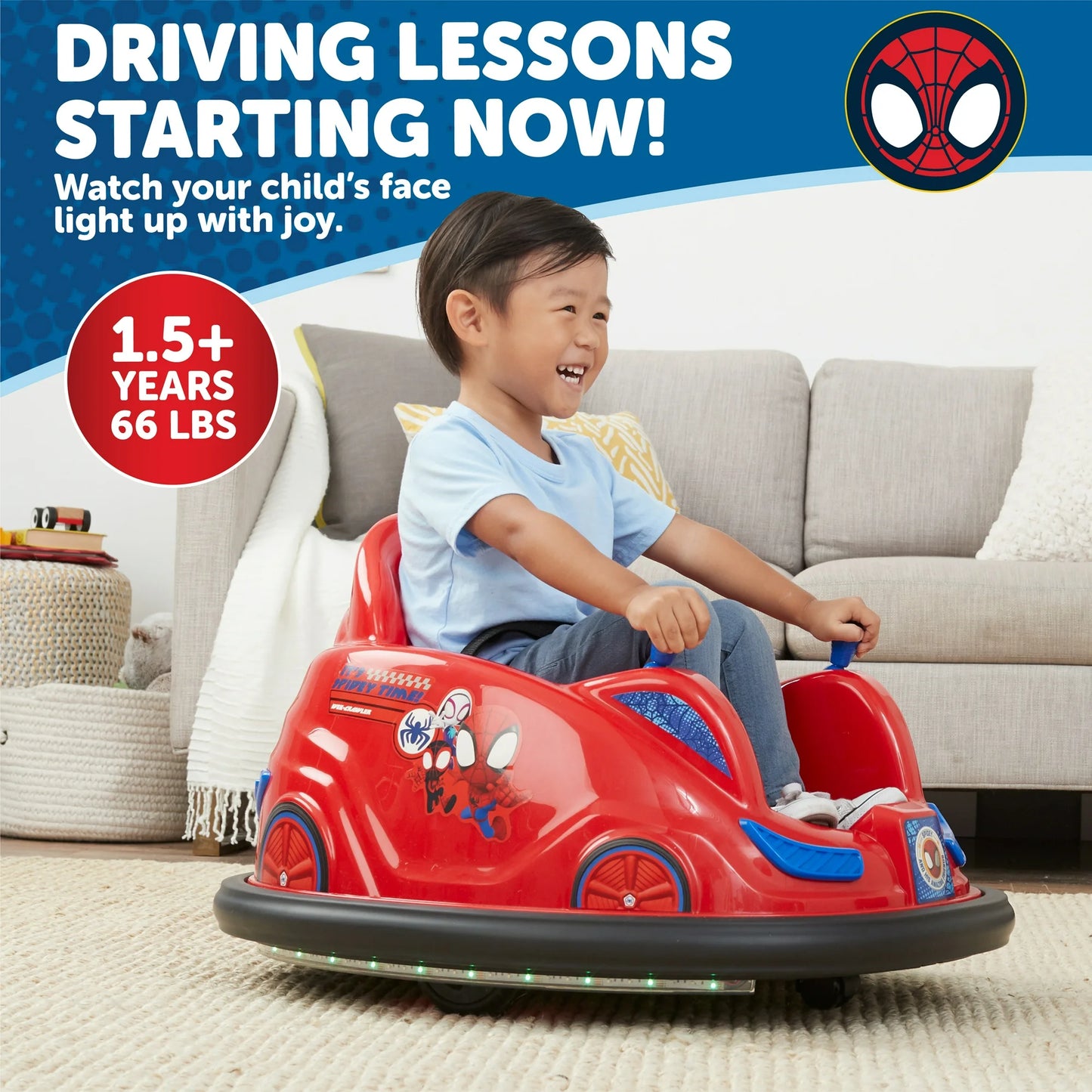 6V Marvel Spidey Bumper Car Ride on Toy, by Flybar