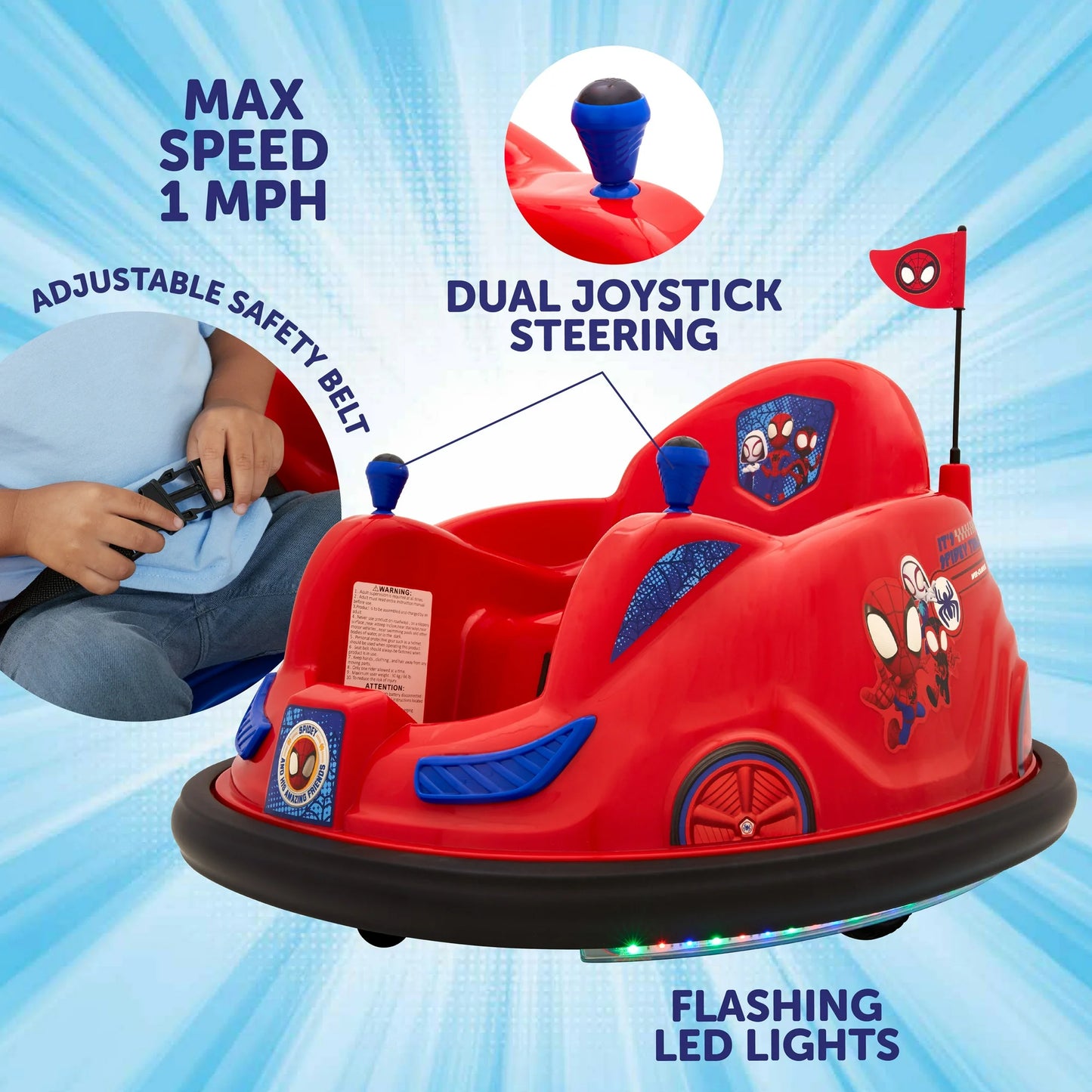 6V Marvel Spidey Bumper Car Ride on Toy, by Flybar