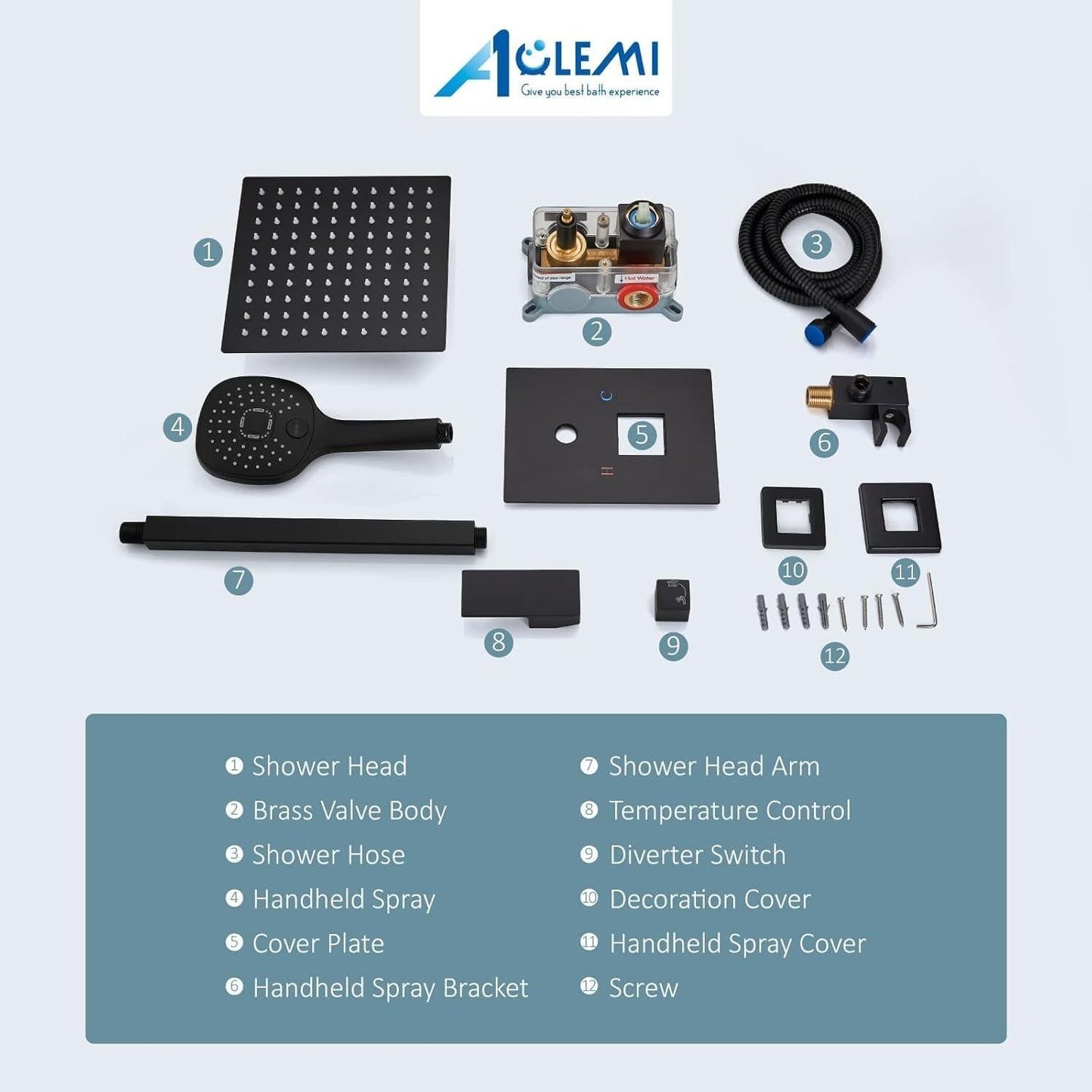 Aolemi Ceiling Mount 12 Inch Matte Black Shower System Rain Shower Head with ABS 3 Functions Handheld Spray Bathroom Luxury High Pressure Shower Combo Set Rough-in Valve and Shower Trim Included. Brand New. Open Box.