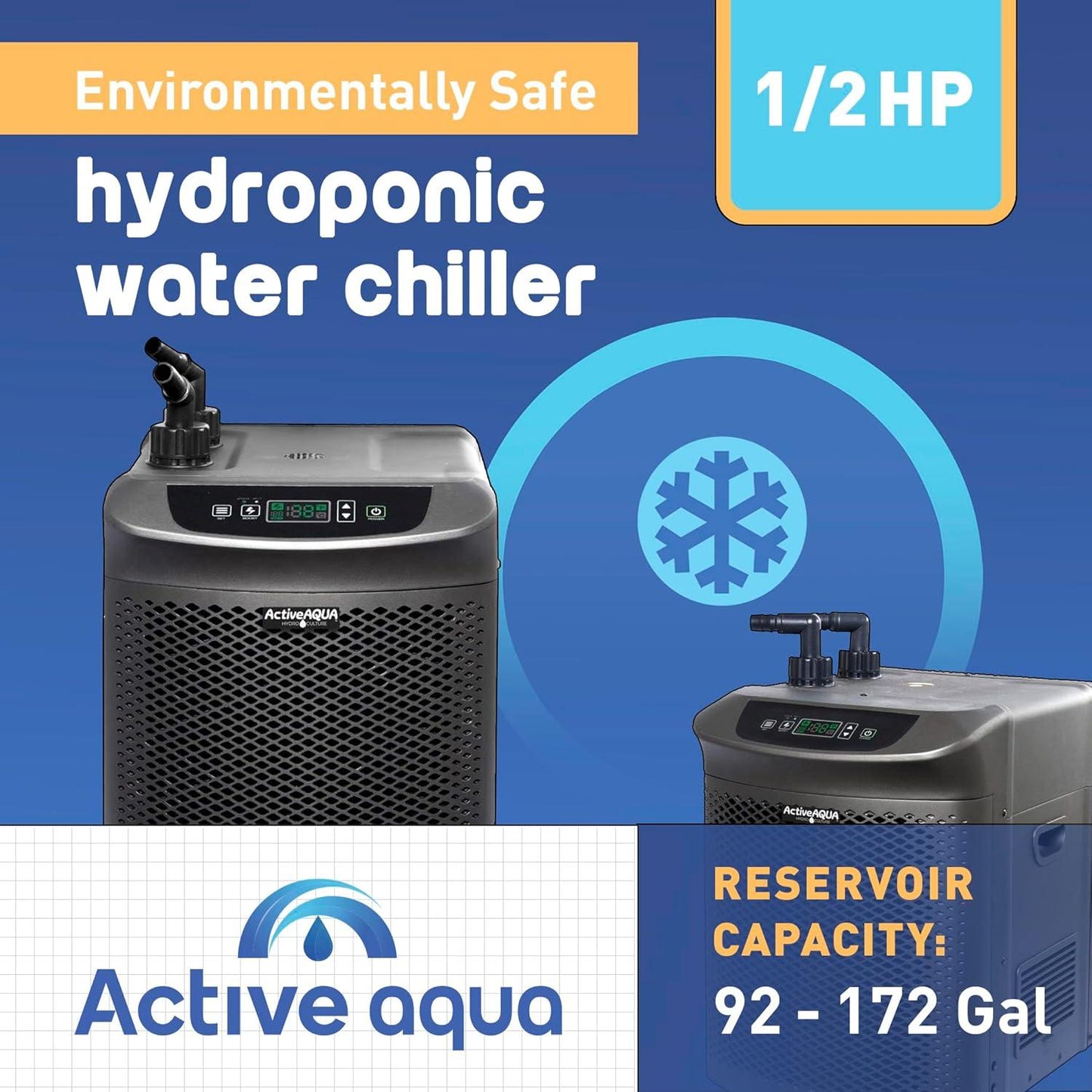 Active Aqua AACH50HP Hydroponic Water Cooling System, per hour, User-Friendly Chiller, New, 1/2 HP, Rated : 4,020 BTU, w/Power Boost