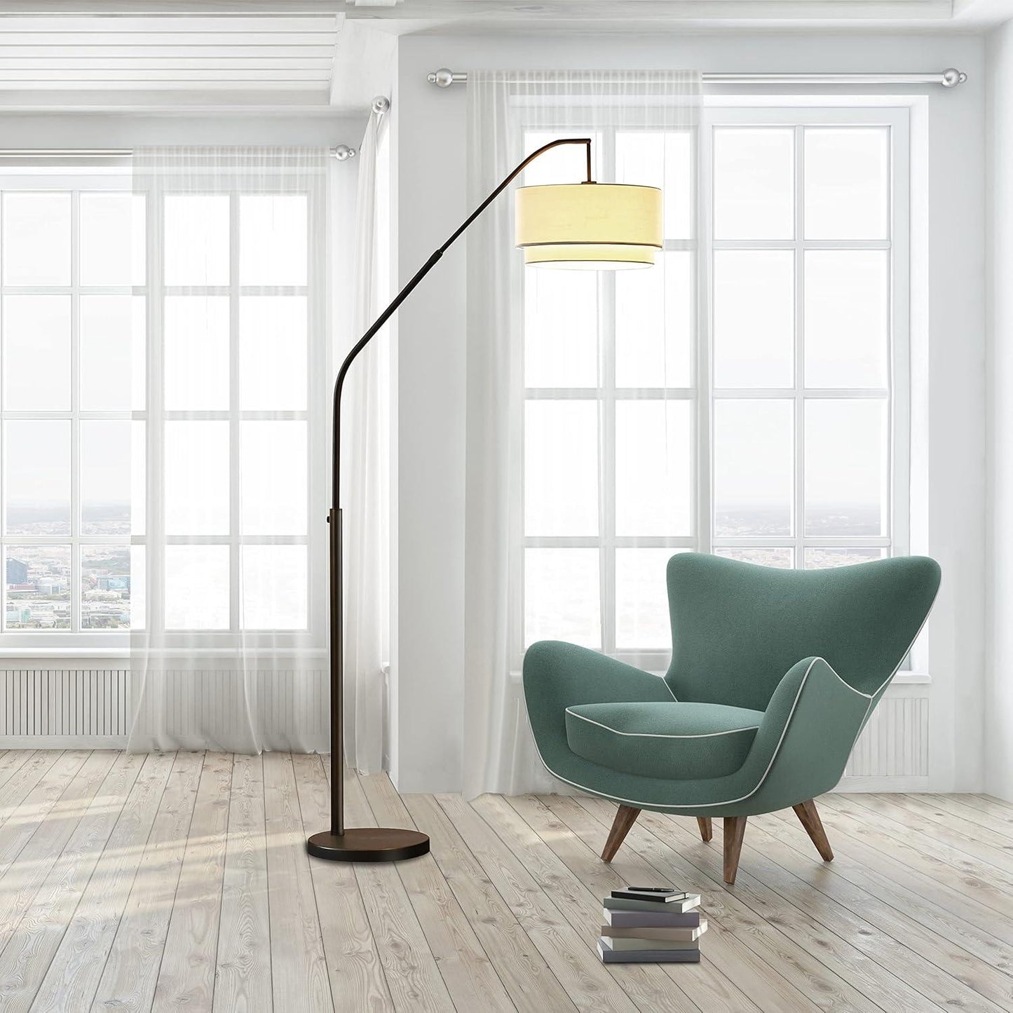 Artiva USA Ariana II extendable LED Double Shade Arched Floor Lamp, Oil Rubbed Bronze, 72-80"