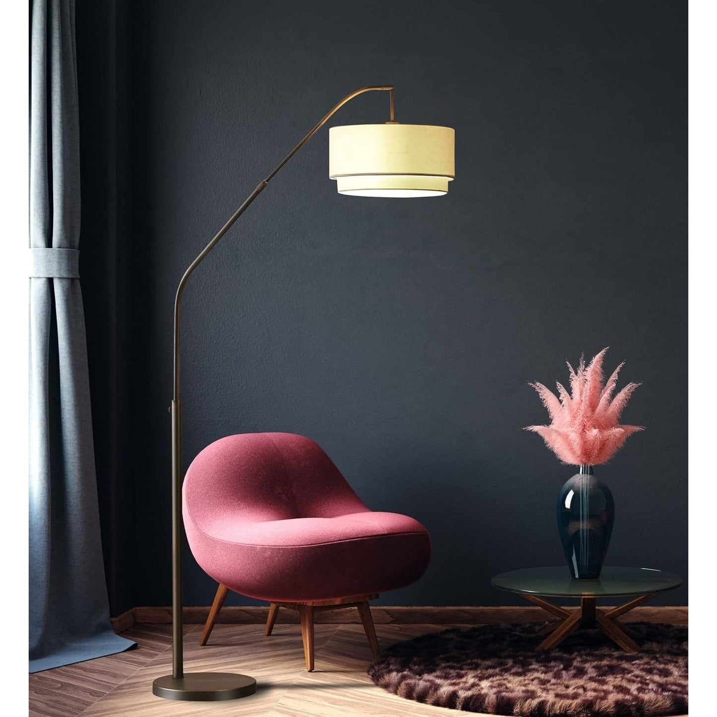 Artiva USA Ariana II extendable LED Double Shade Arched Floor Lamp, Oil Rubbed Bronze, 72-80"