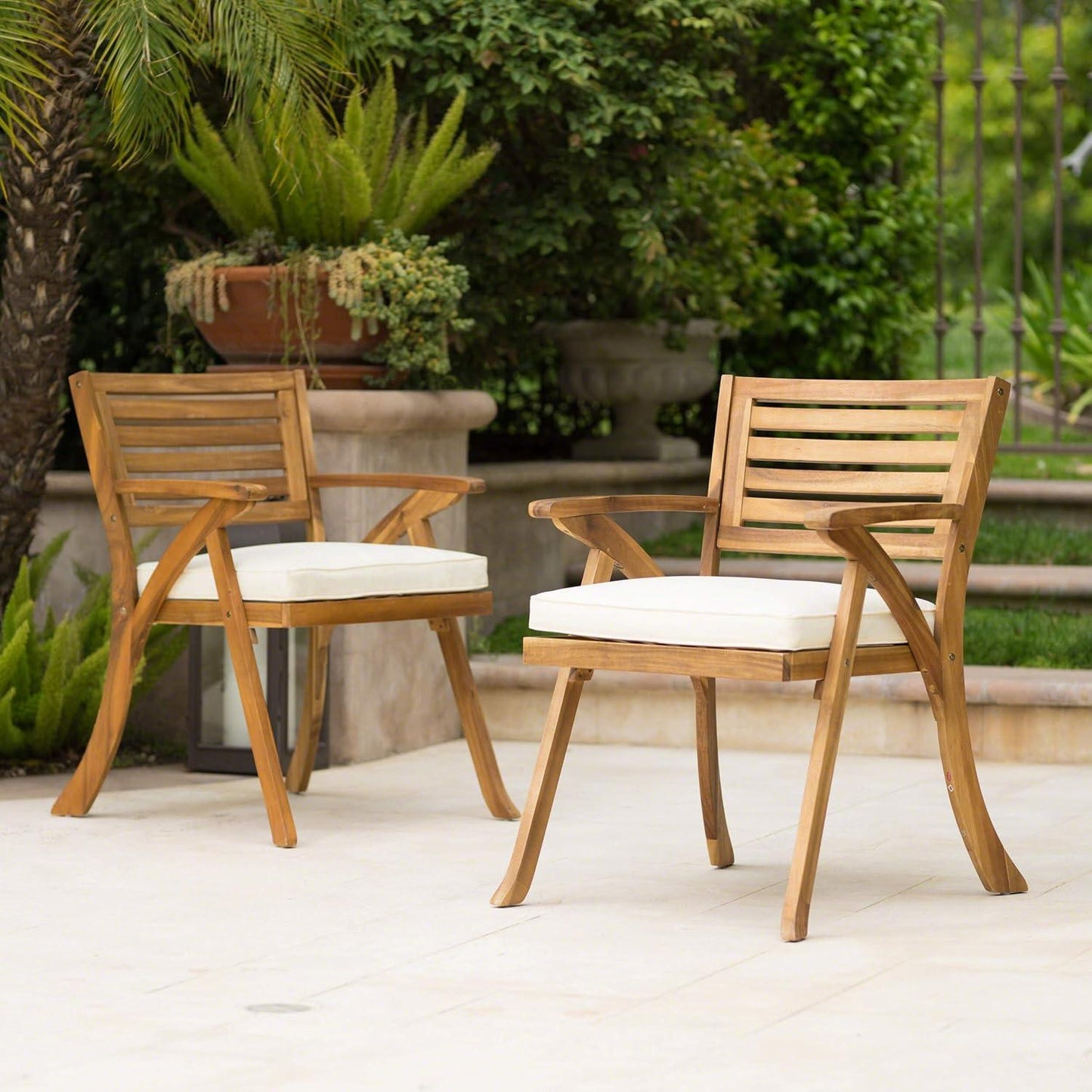 Christopher Knight Home Hermosa Outdoor Acacia Wood Arm Chairs, 2-Pcs Set, Teak Finish / Cream