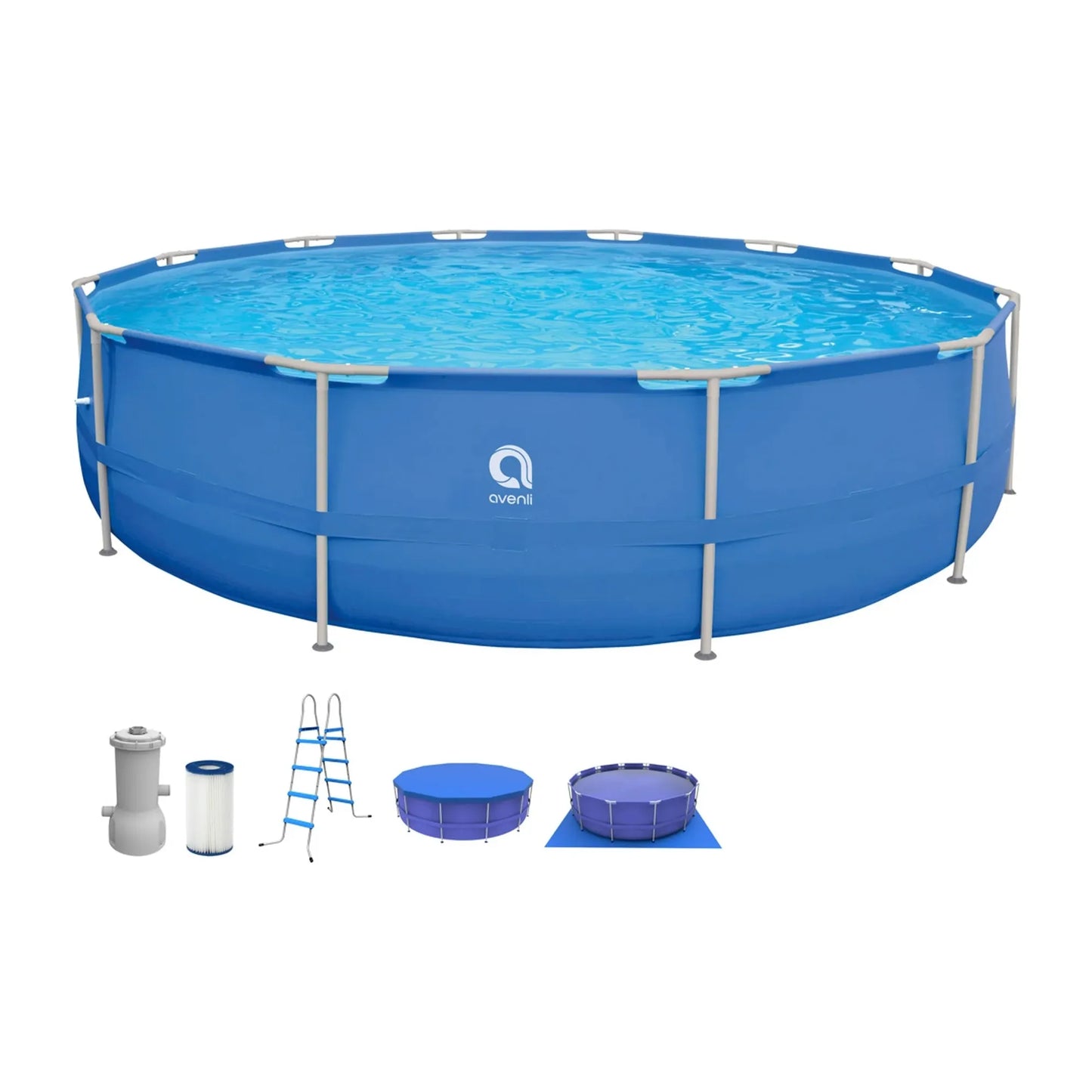 Avenli 15ft x 48in Blue Round Steel Frame Above Ground Swimming Pool with Accessories