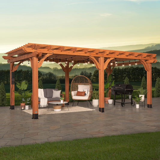 Backyard Discovery Beaumont 20x12 ft All Cedar Wood Pergola, Durable, Quality Supported Structure, Snow and Wind Supported, Rot Resistant, Backyard, Deck, Garden, Patio, Outdoor Entertaining