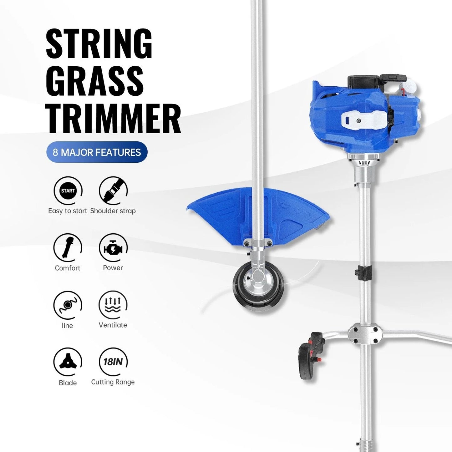 Wild Badger Power String Trimmer/Edger/Brush Cutter 52cc 18" Gas Weed Eater/Wacker