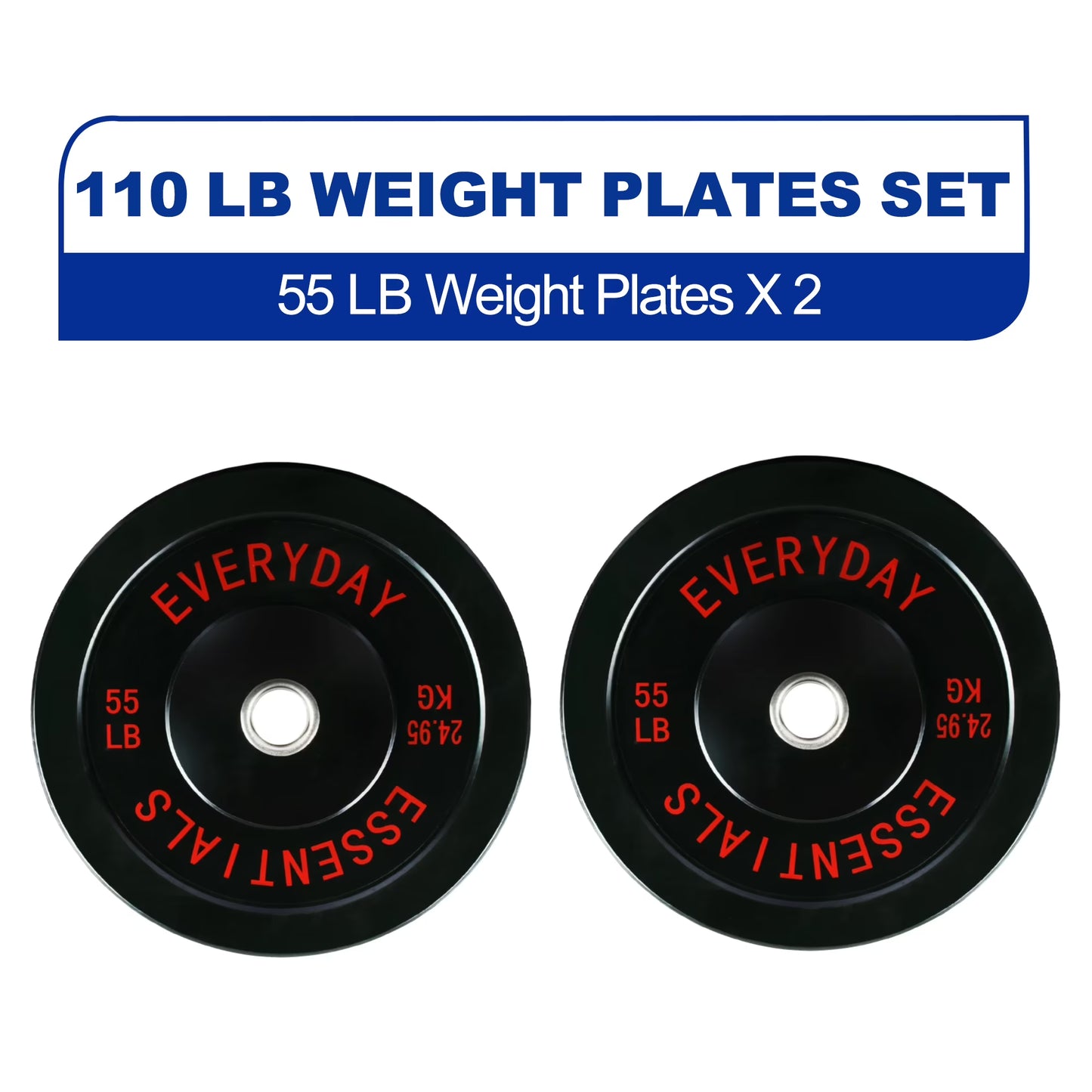 BalanceFrom 110 lb Olympic Rubber Bumper Weight Plate Set with 2” Steel Hub Inserts