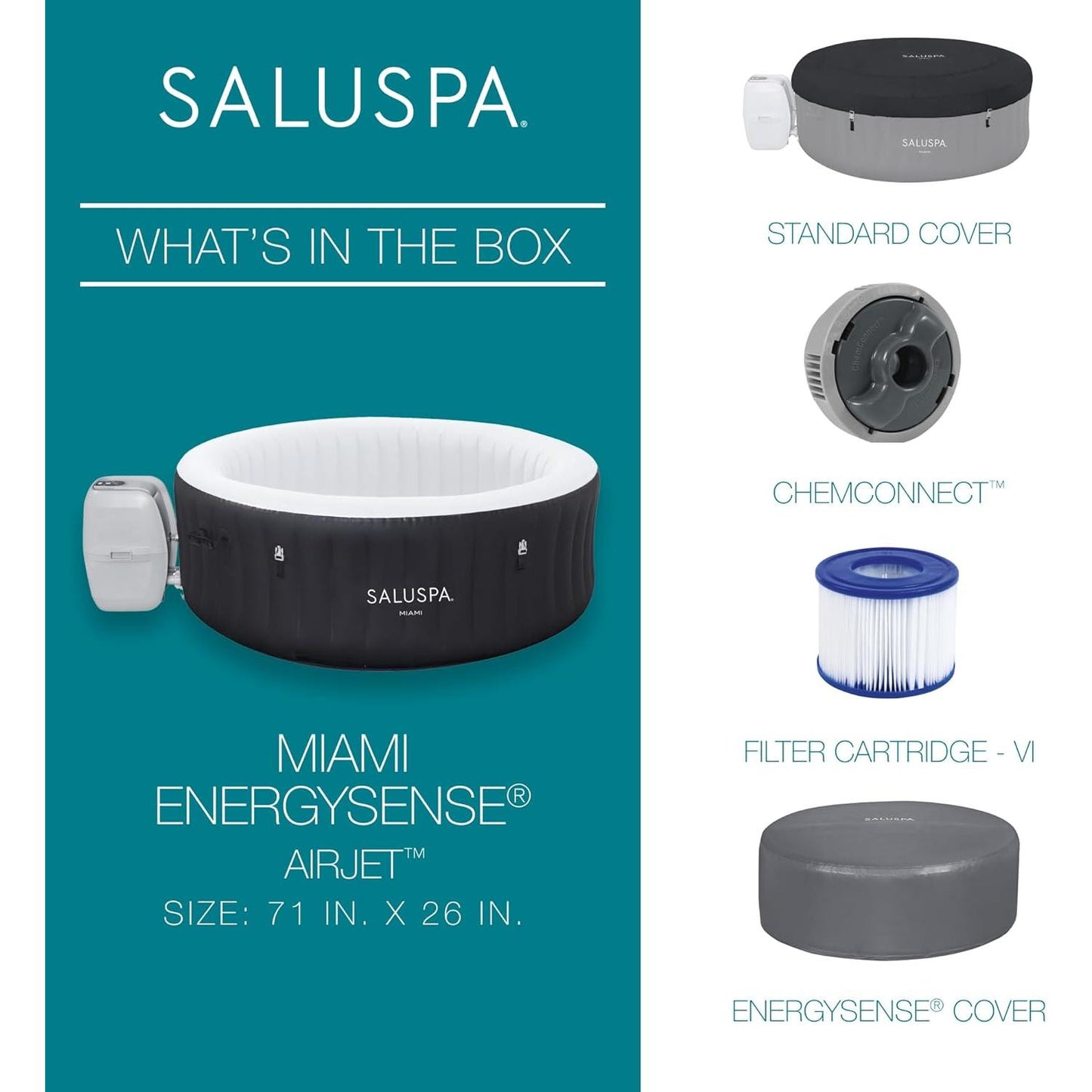 Bestway SaluSpa Miami EnergySense AirJet Inflatable Hot Tub Spa (71" x 26")