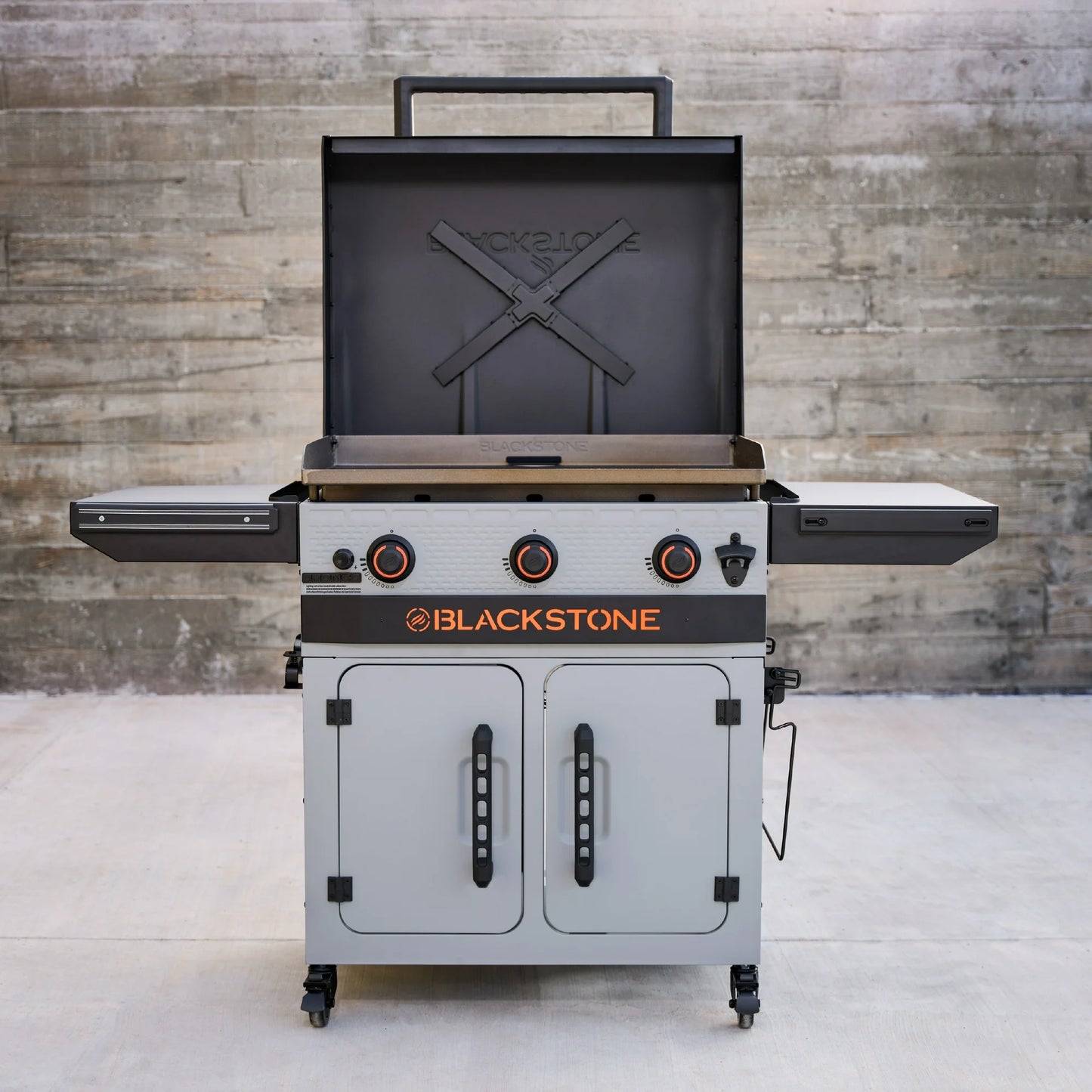 Blackstone Bronco 3-Burner 28" XL Omnivore Griddle with Dual Side Shelves and Cabinet